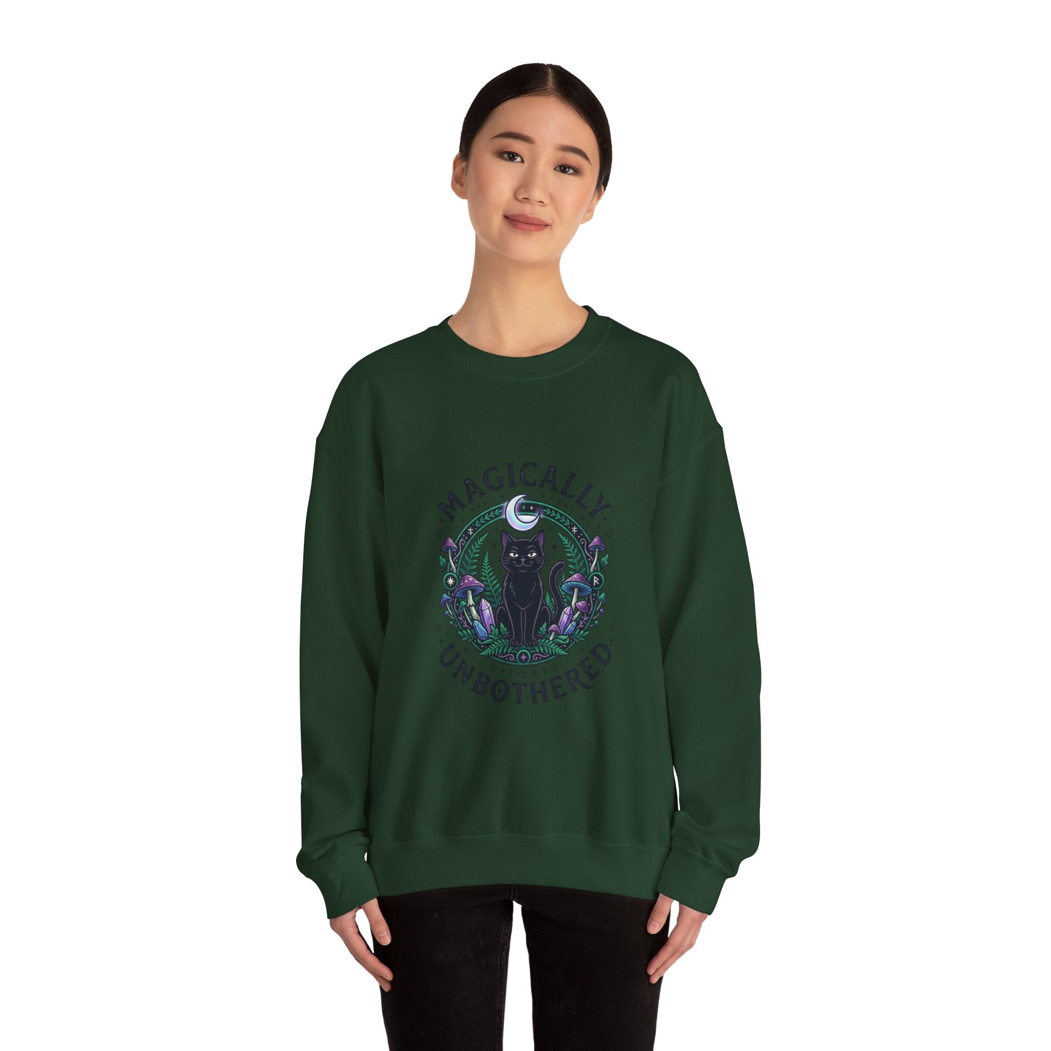 Magically Unbothered Cat Crewneck Sweatshirt | witchy goblincore celestial