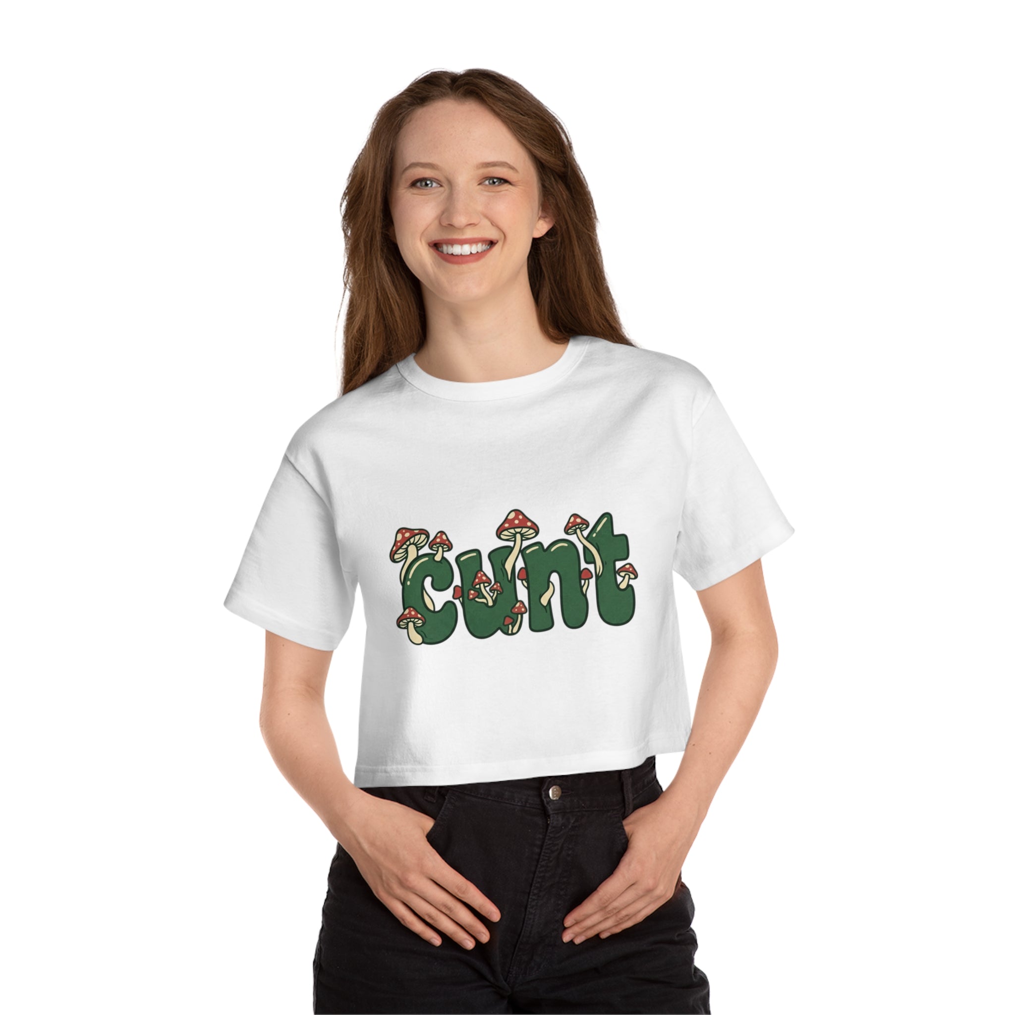 Whimsical Cunt & Mushroom Graphic Crop Tee
