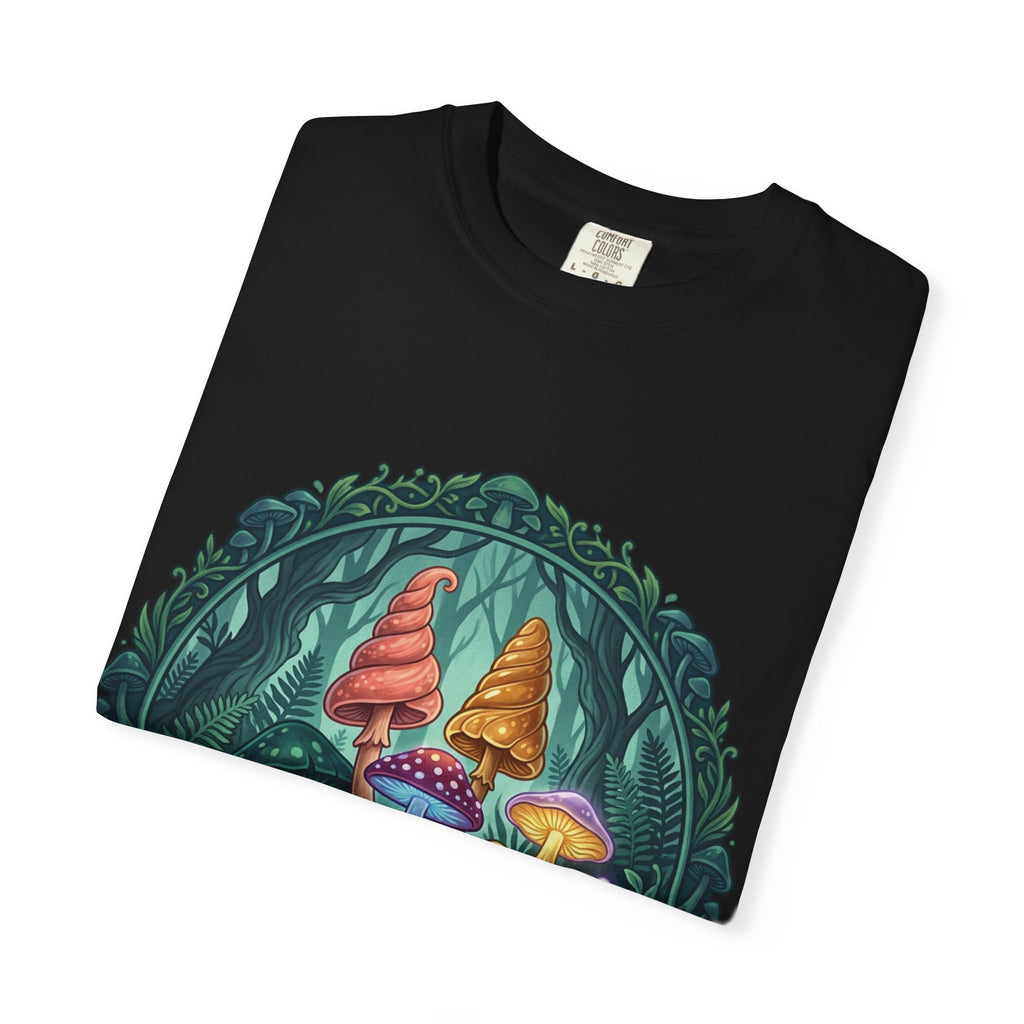 Psychedelic Mushroom in Forest T-shirt | Colorful Psychedelic Fungi Tee