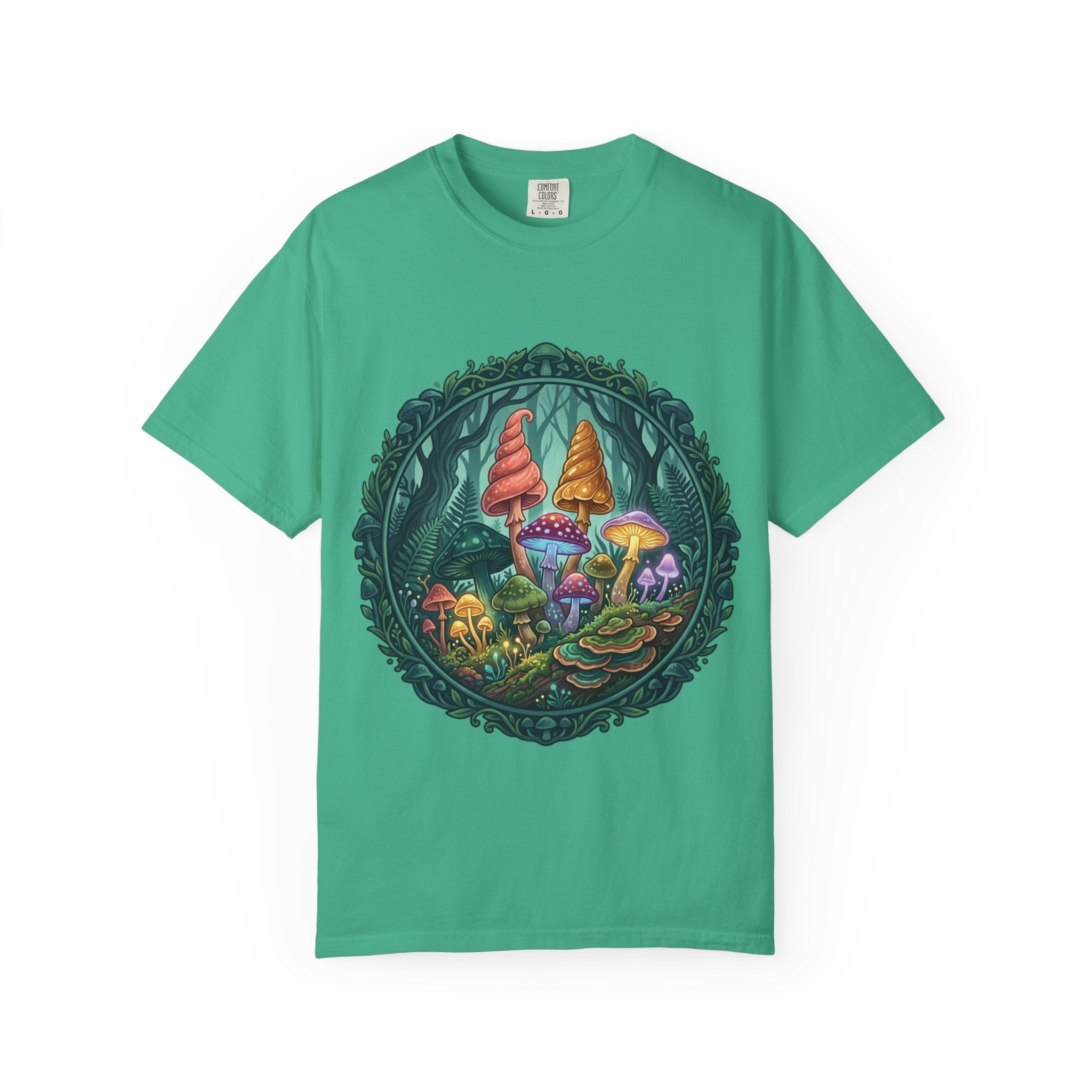 Psychedelic Mushroom in Forest T-shirt | Colorful Psychedelic Fungi Tee