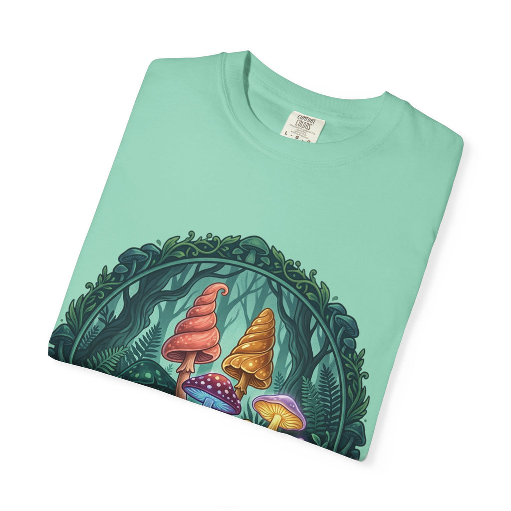Psychedelic Mushroom in Forest T-shirt | Colorful Psychedelic Fungi Tee