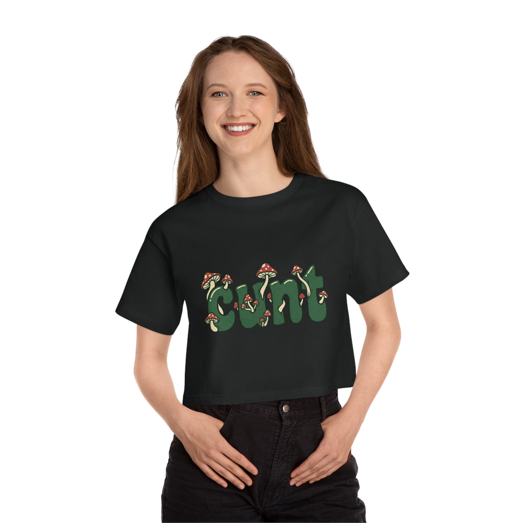 Whimsical Cunt & Mushroom Graphic Crop Tee