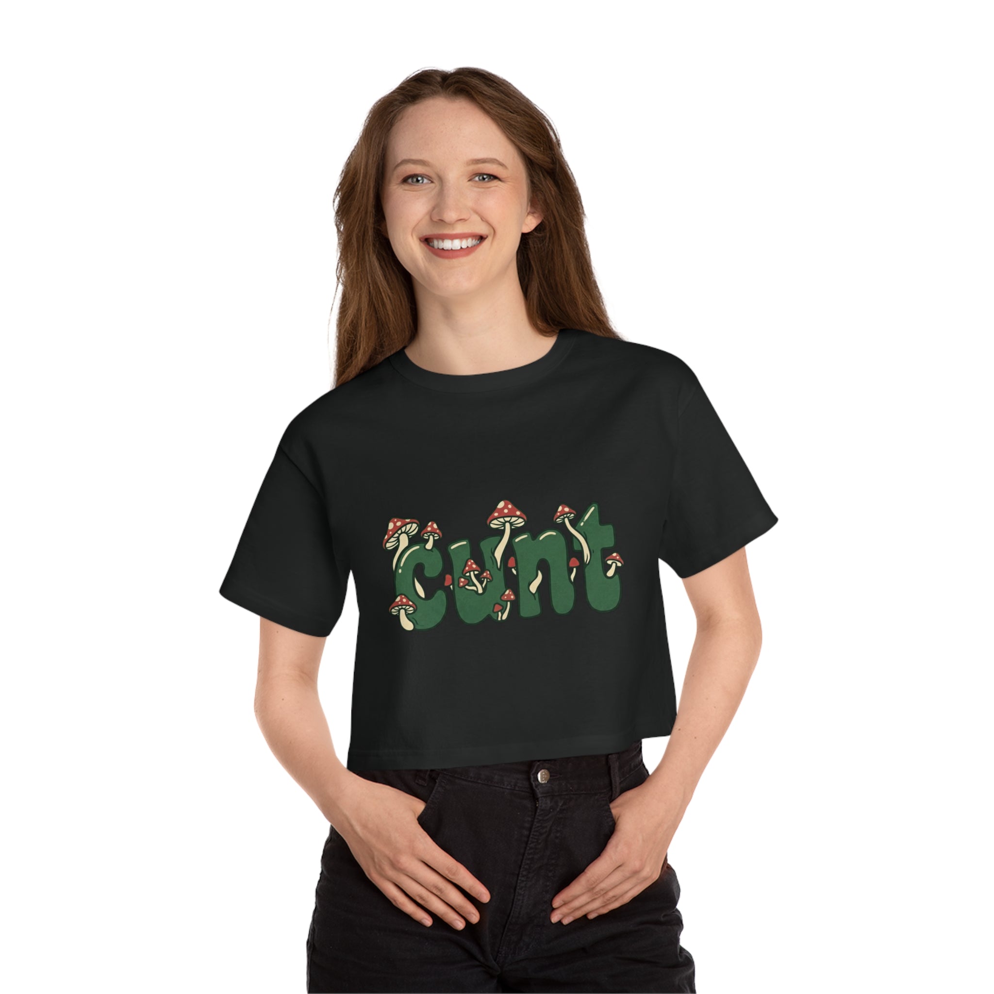 Whimsical Cunt & Mushroom Graphic Crop Tee