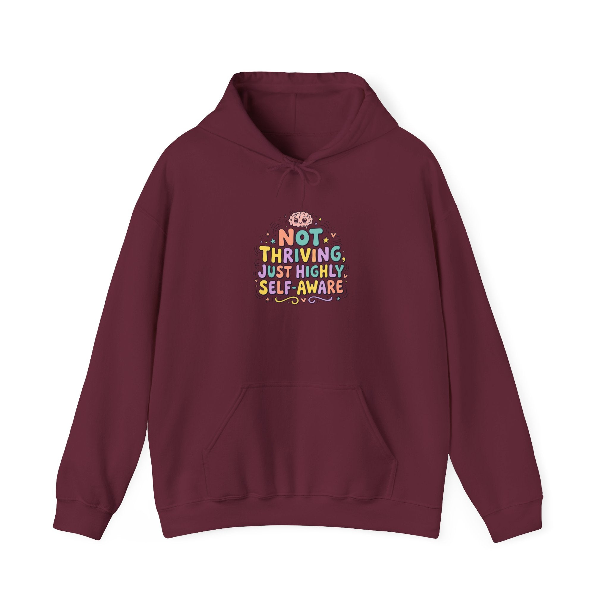 Not Thriving Just Vibing Hoodie | mental health humor, retro wavy text