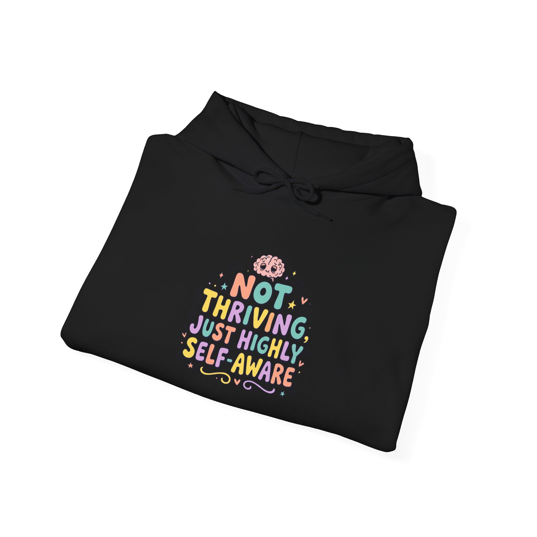 Not Thriving Just Vibing Hoodie | mental health humor, retro wavy text
