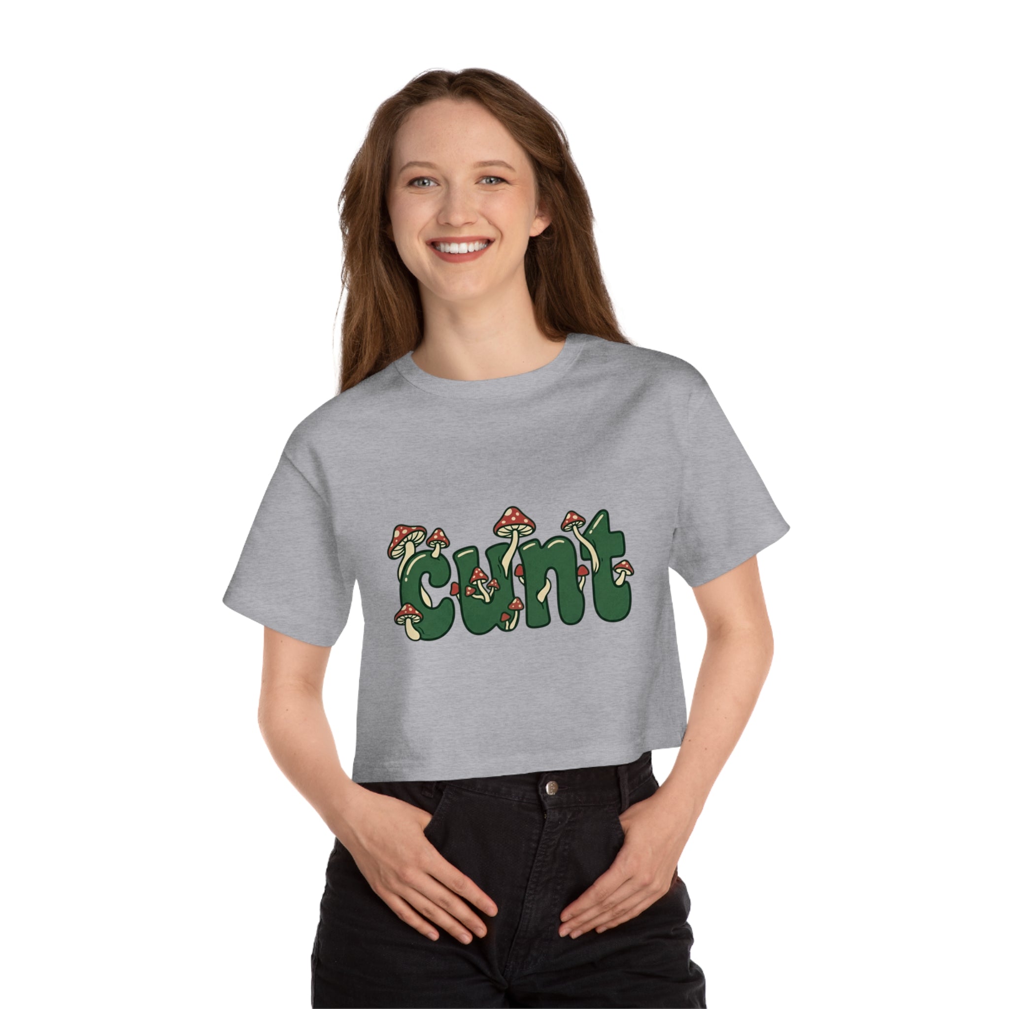 Whimsical Cunt & Mushroom Graphic Crop Tee