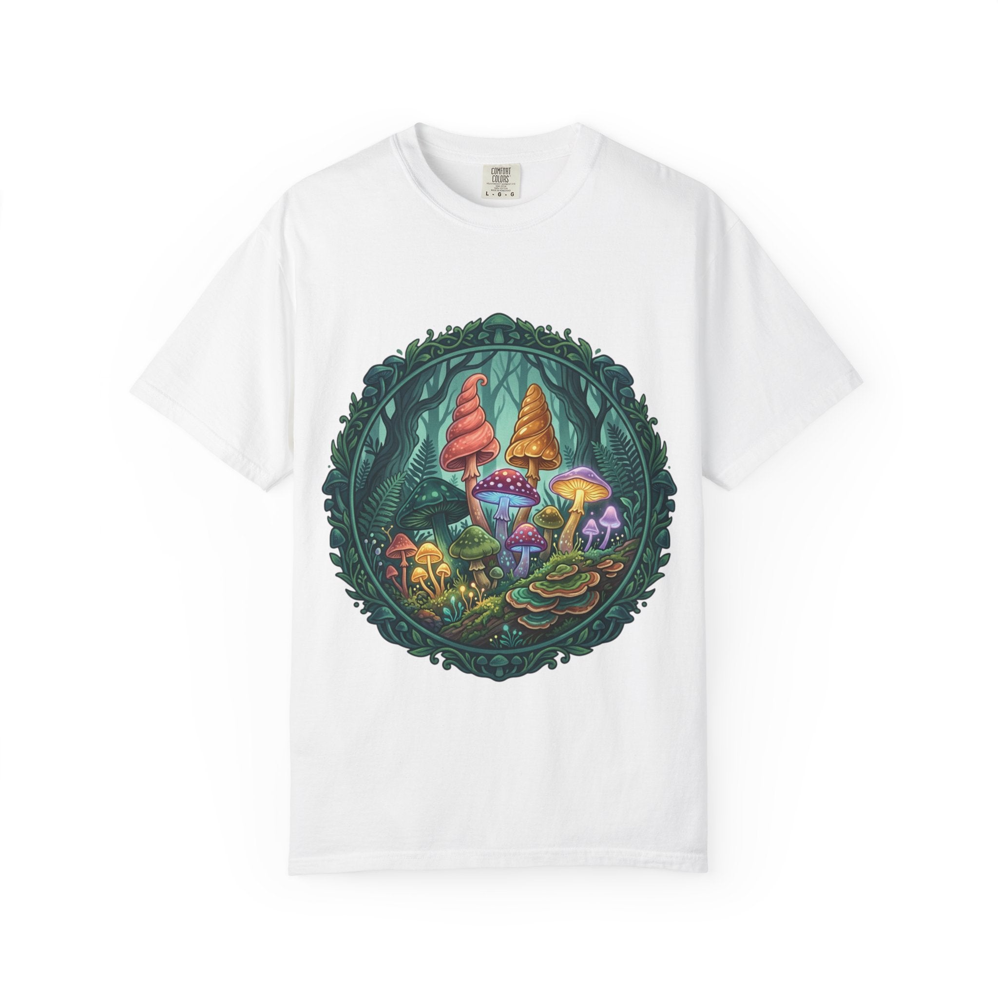 Psychedelic Mushroom in Forest T-shirt | Colorful Psychedelic Fungi Tee
