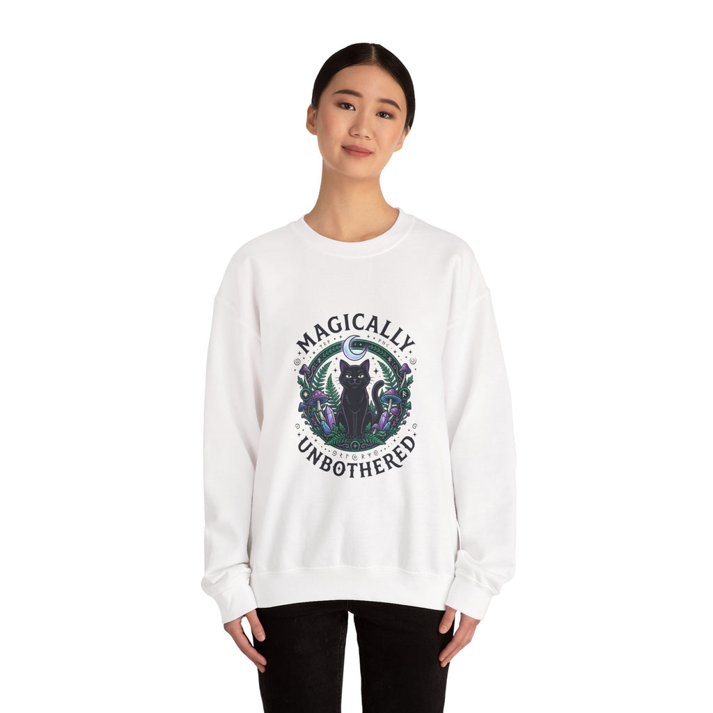 Magically Unbothered Cat Crewneck Sweatshirt | witchy goblincore celestial