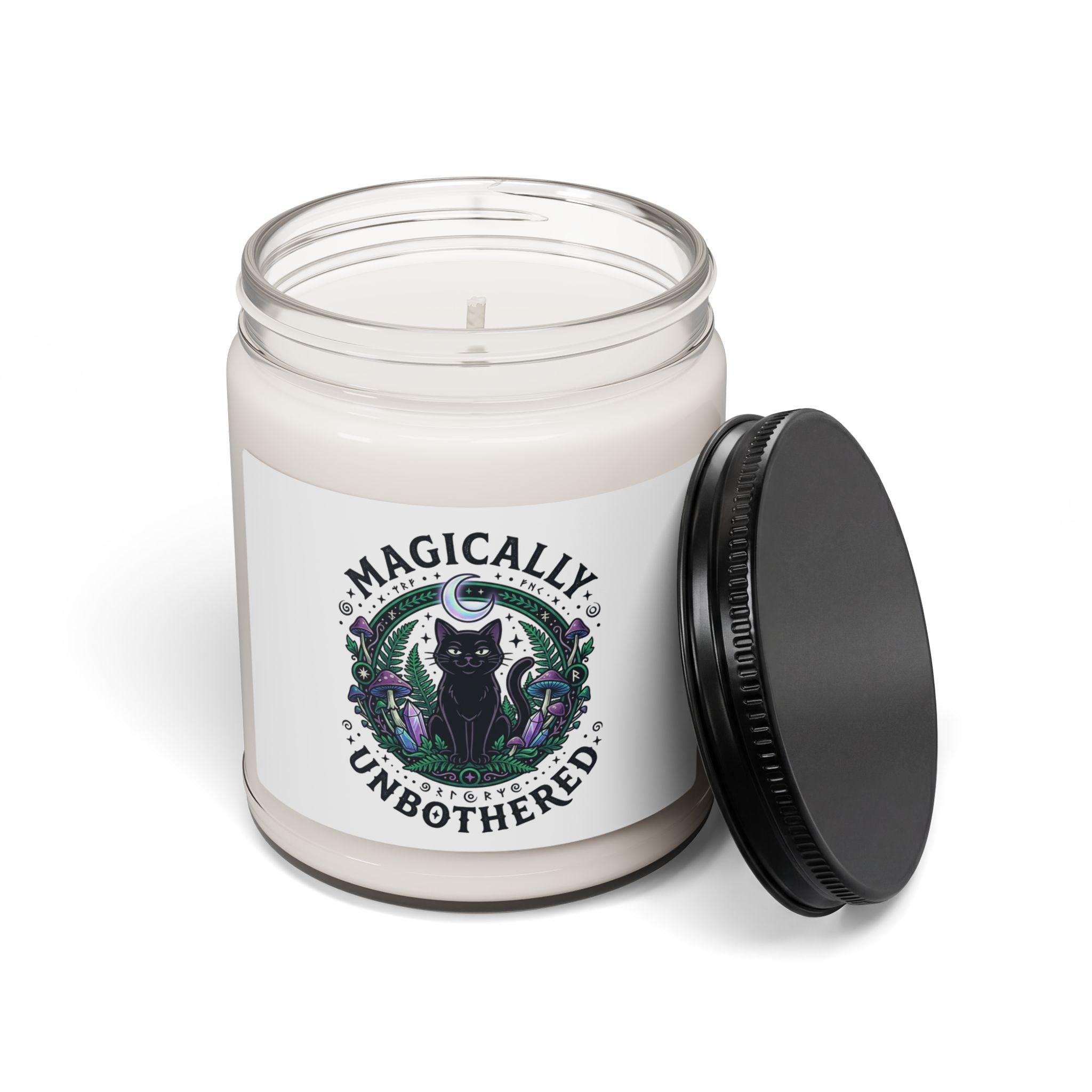 Magically Unbothered Soy Candle – Witchy Black Cat Crystal Jar Candle | Lavender Sage, Coconut Cardamom, Sea Salt Orchid | Psychedelic Gothic Decor