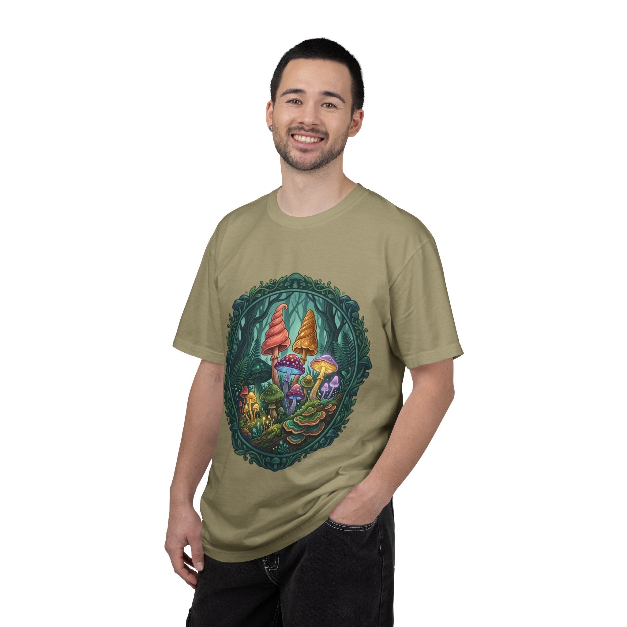 Psychedelic Mushroom in Forest T-shirt | Colorful Psychedelic Fungi Tee