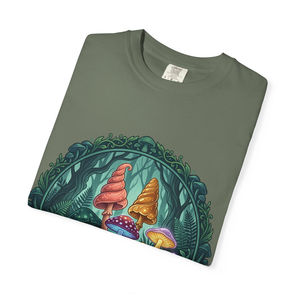 Psychedelic Mushroom in Forest T-shirt | Colorful Psychedelic Fungi Tee