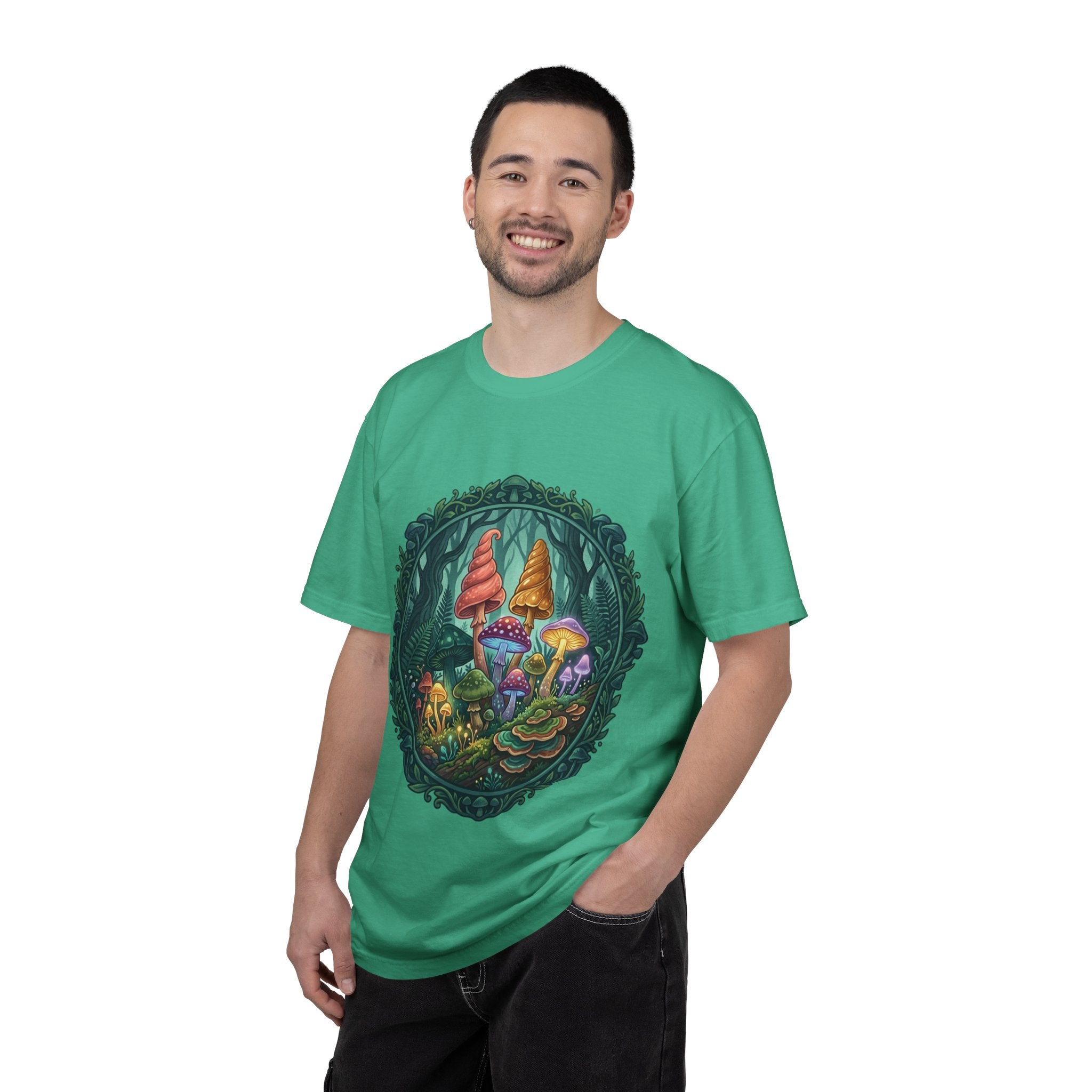Psychedelic Mushroom in Forest T-shirt | Colorful Psychedelic Fungi Tee