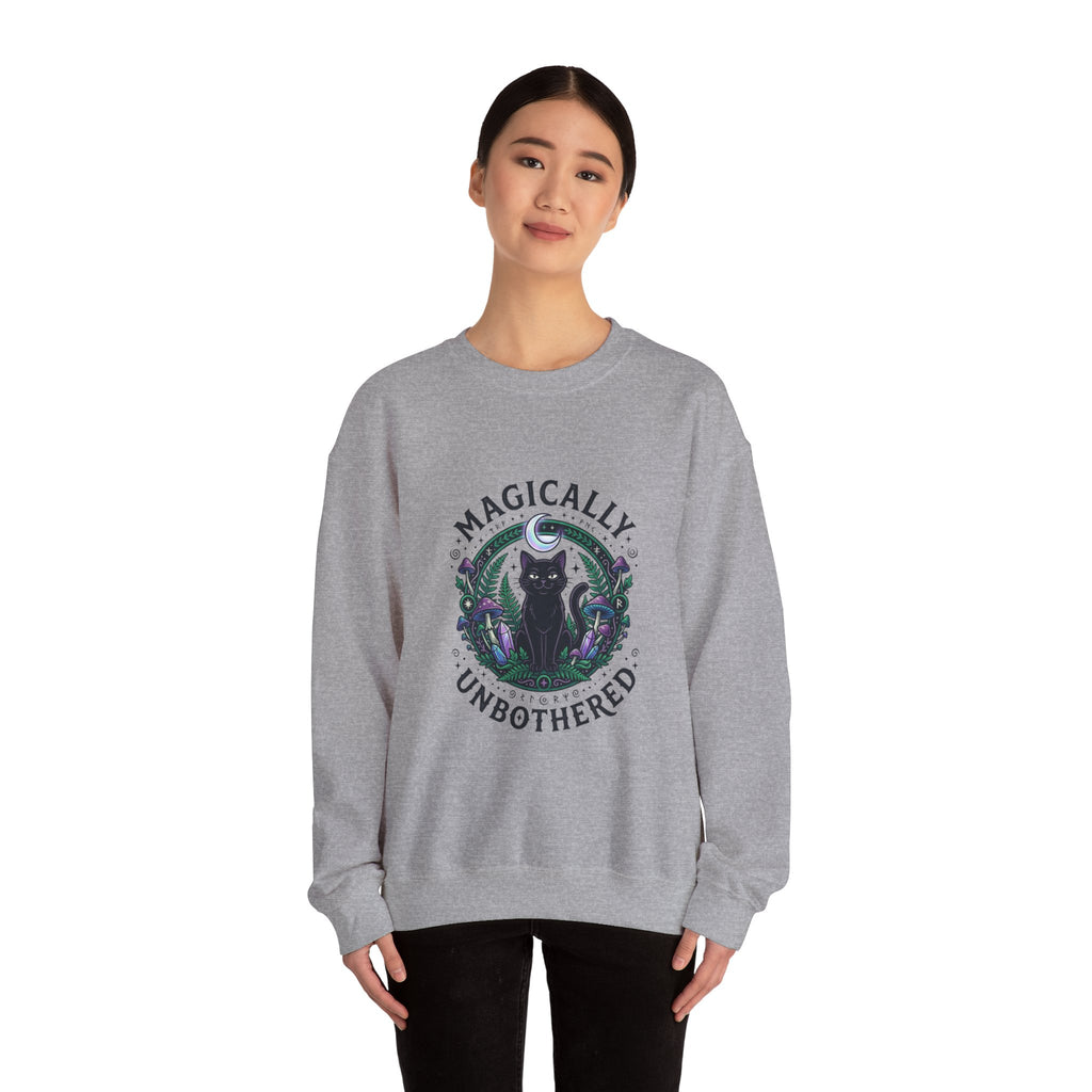 Magically Unbothered Cat Crewneck Sweatshirt | witchy goblincore celestial
