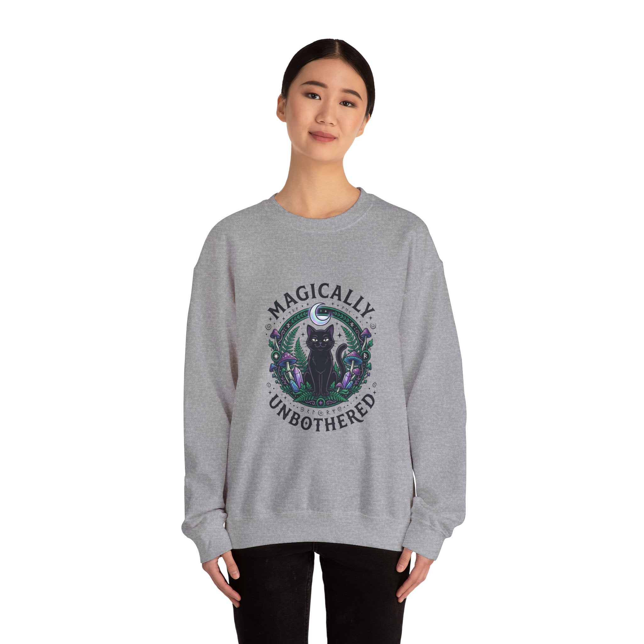 Magically Unbothered Cat Crewneck Sweatshirt | witchy goblincore celestial
