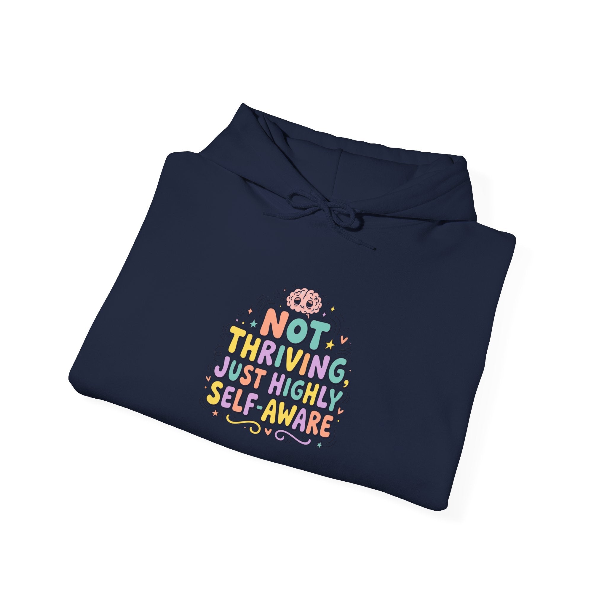 Not Thriving Just Vibing Hoodie | mental health humor, retro wavy text