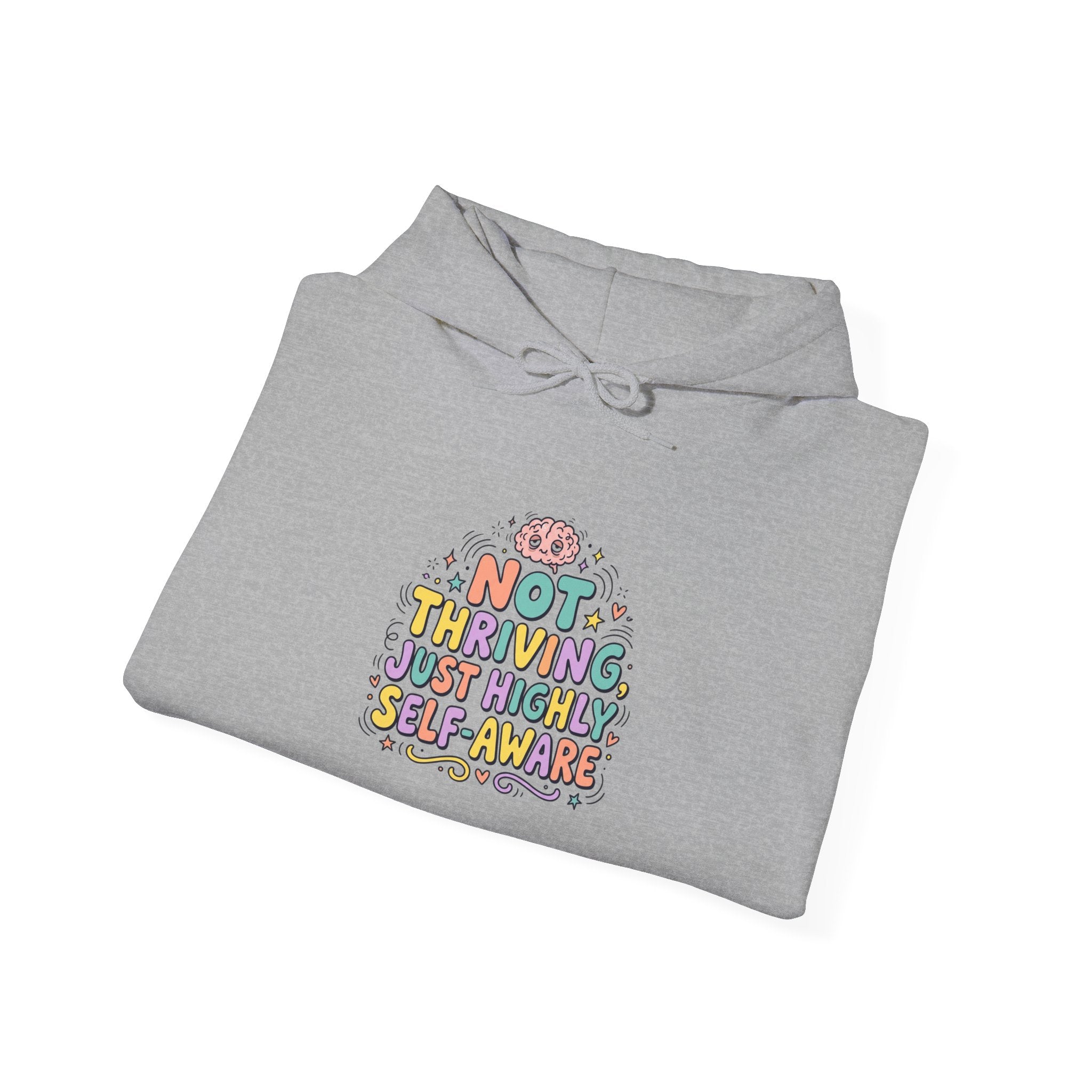 Not Thriving Just Vibing Hoodie | mental health humor, retro wavy text