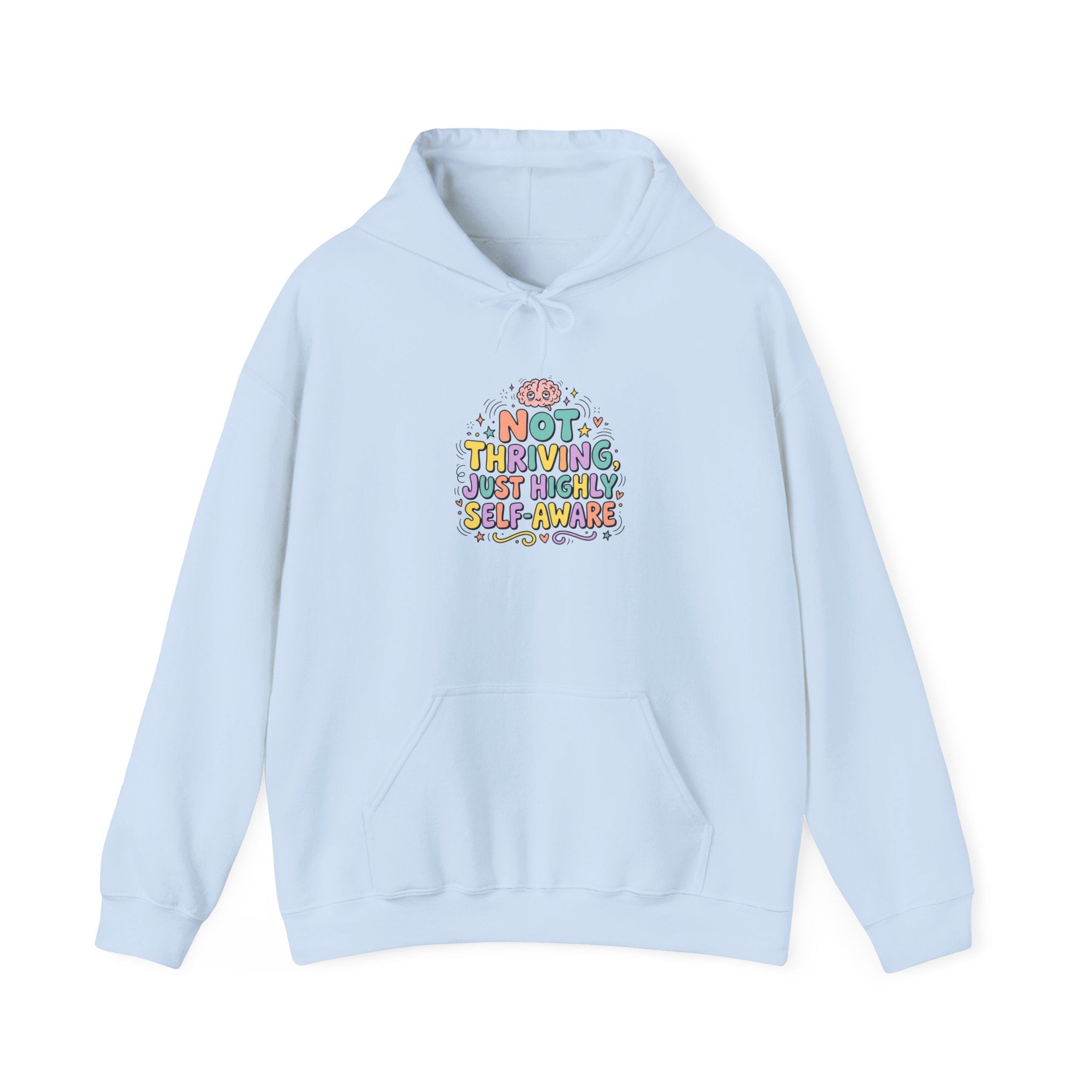 Not Thriving Just Vibing Hoodie | mental health humor, retro wavy text