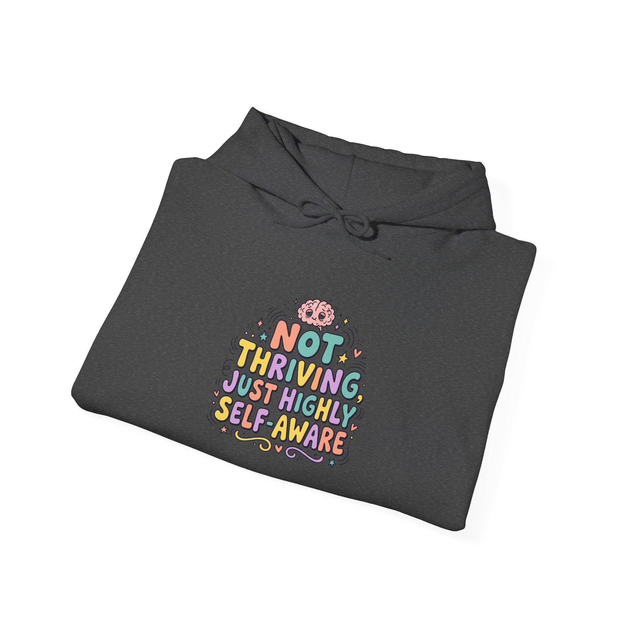 Not Thriving Just Vibing Hoodie | mental health humor, retro wavy text