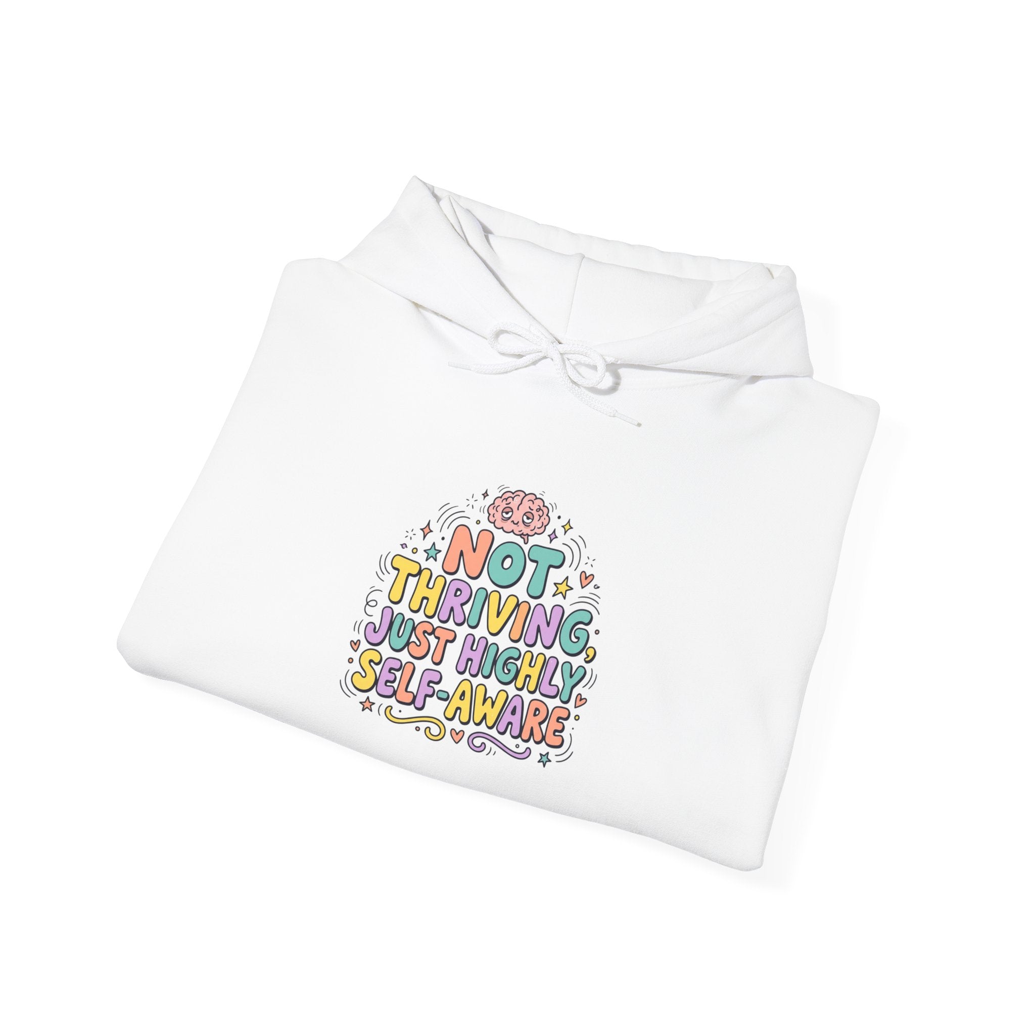 Not Thriving Just Vibing Hoodie | mental health humor, retro wavy text
