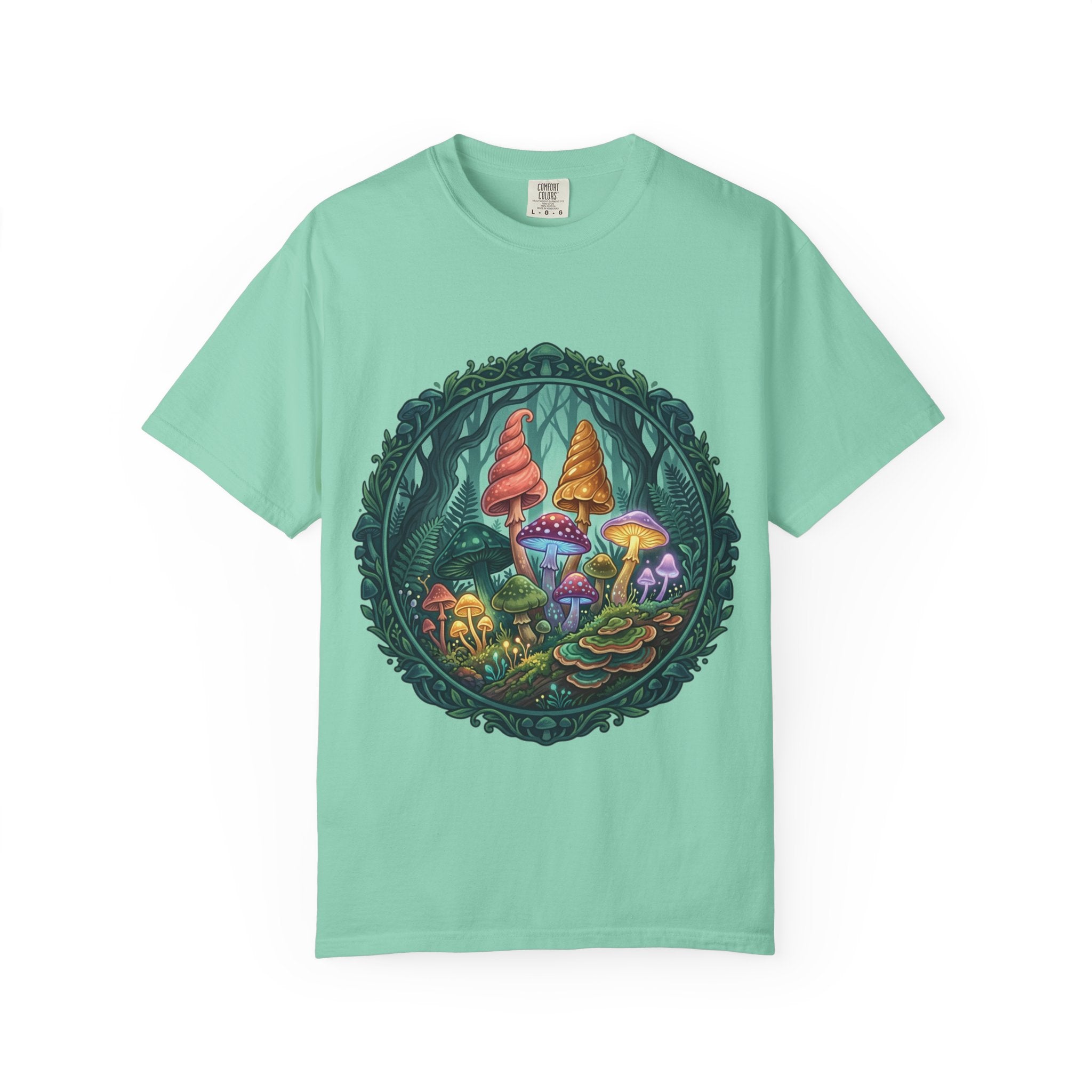 Psychedelic Mushroom in Forest T-shirt | Colorful Psychedelic Fungi Tee