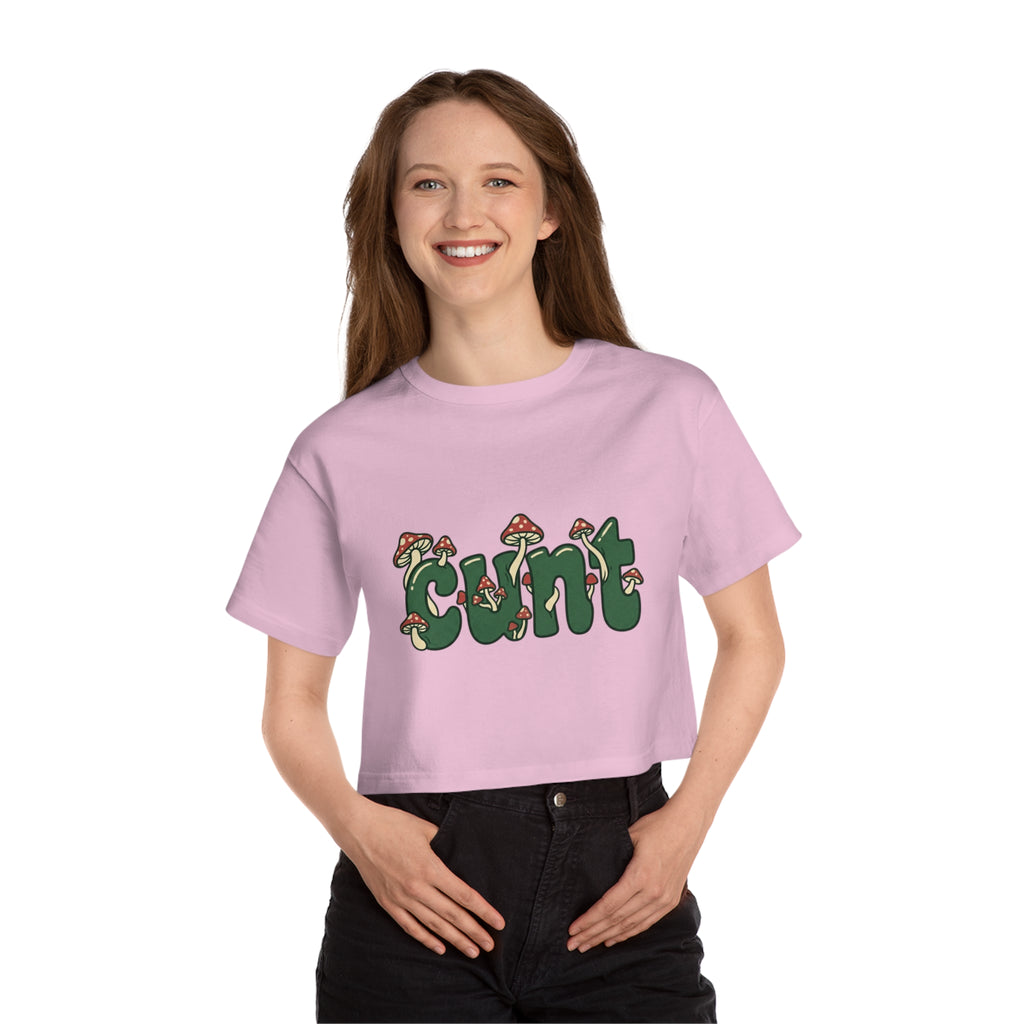 Whimsical Cunt & Mushroom Graphic Crop Tee