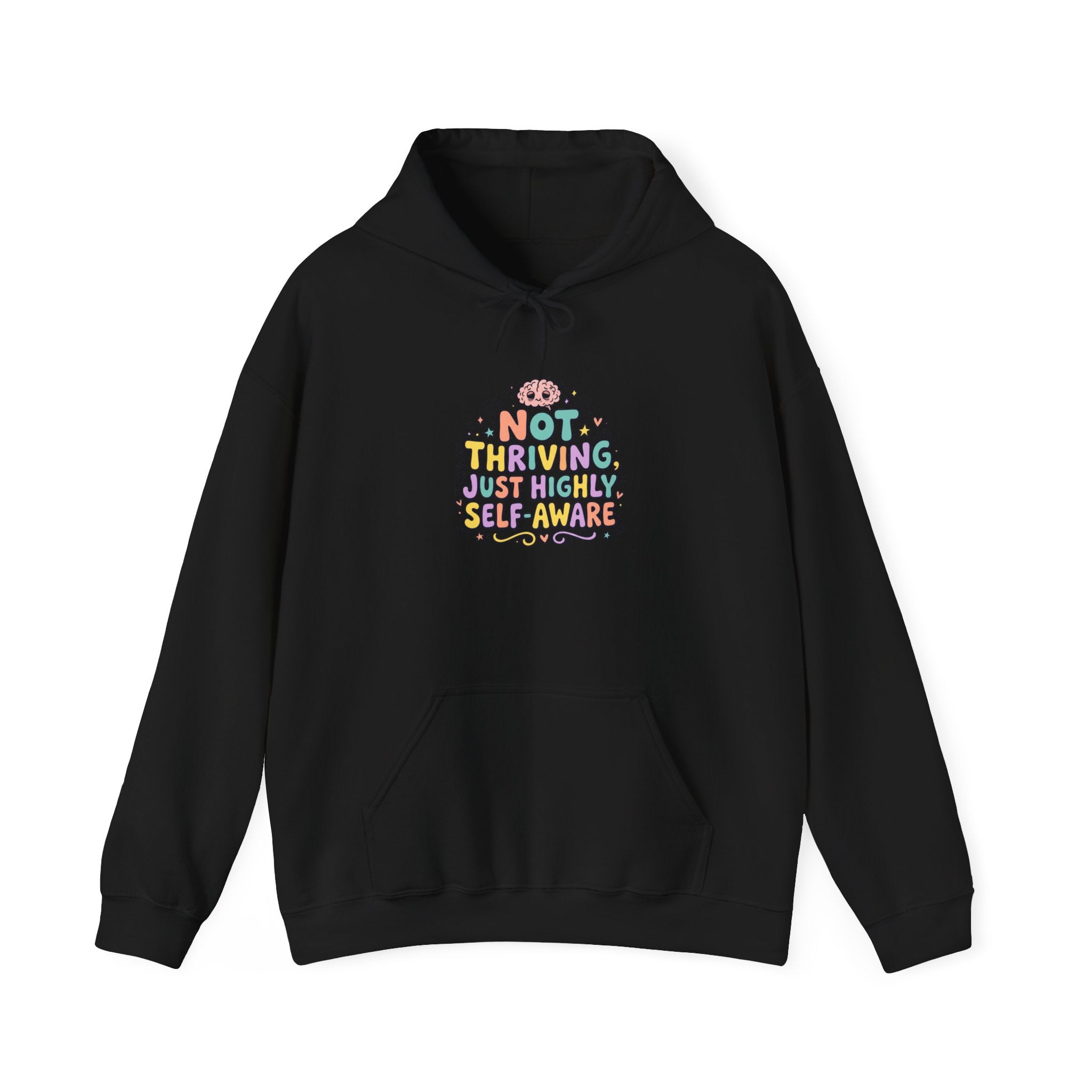 Not Thriving Just Vibing Hoodie | mental health humor, retro wavy text
