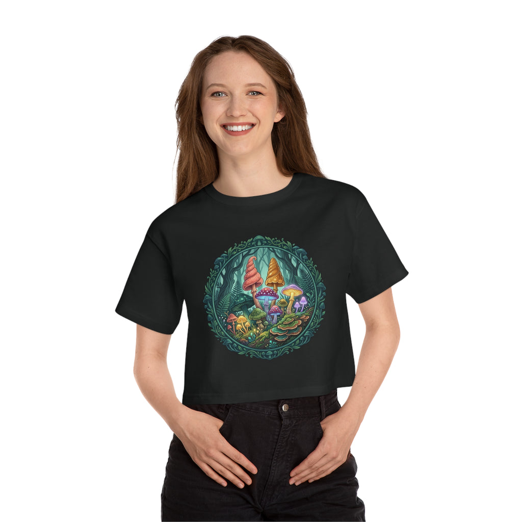 Psychedelic Mushroom & Forest Cropped Tee