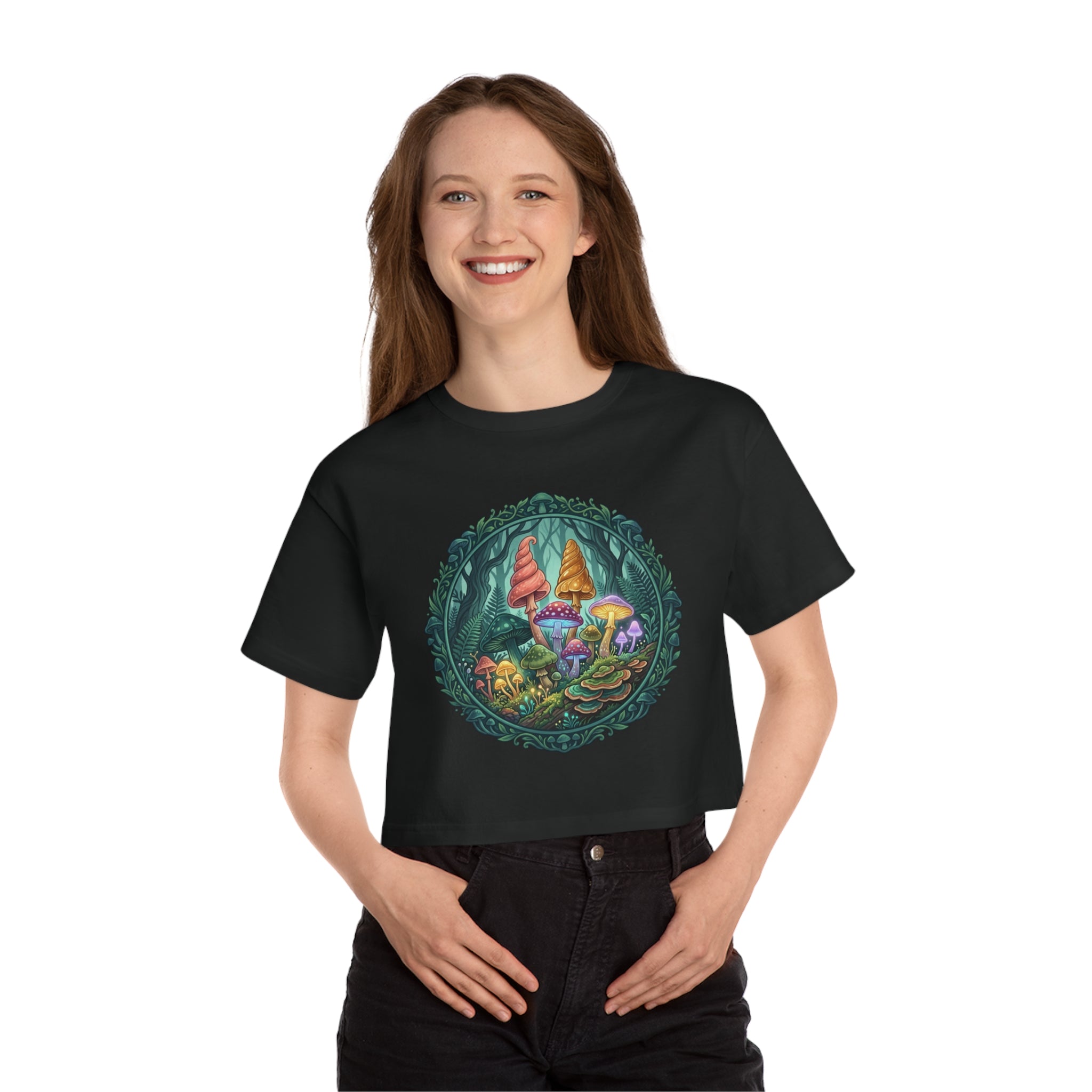 Psychedelic Mushroom & Forest Cropped Tee
