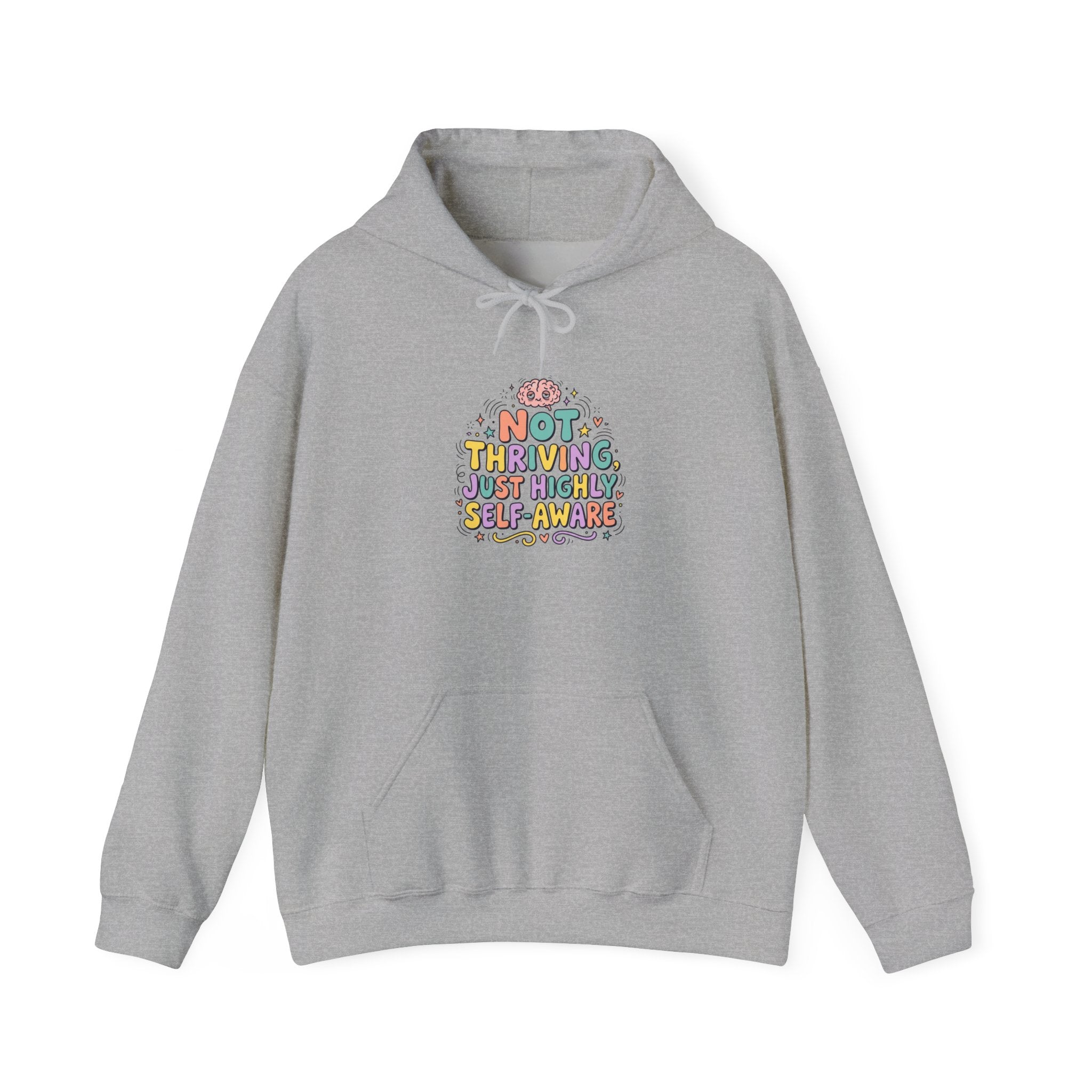 Not Thriving Just Vibing Hoodie | mental health humor, retro wavy text