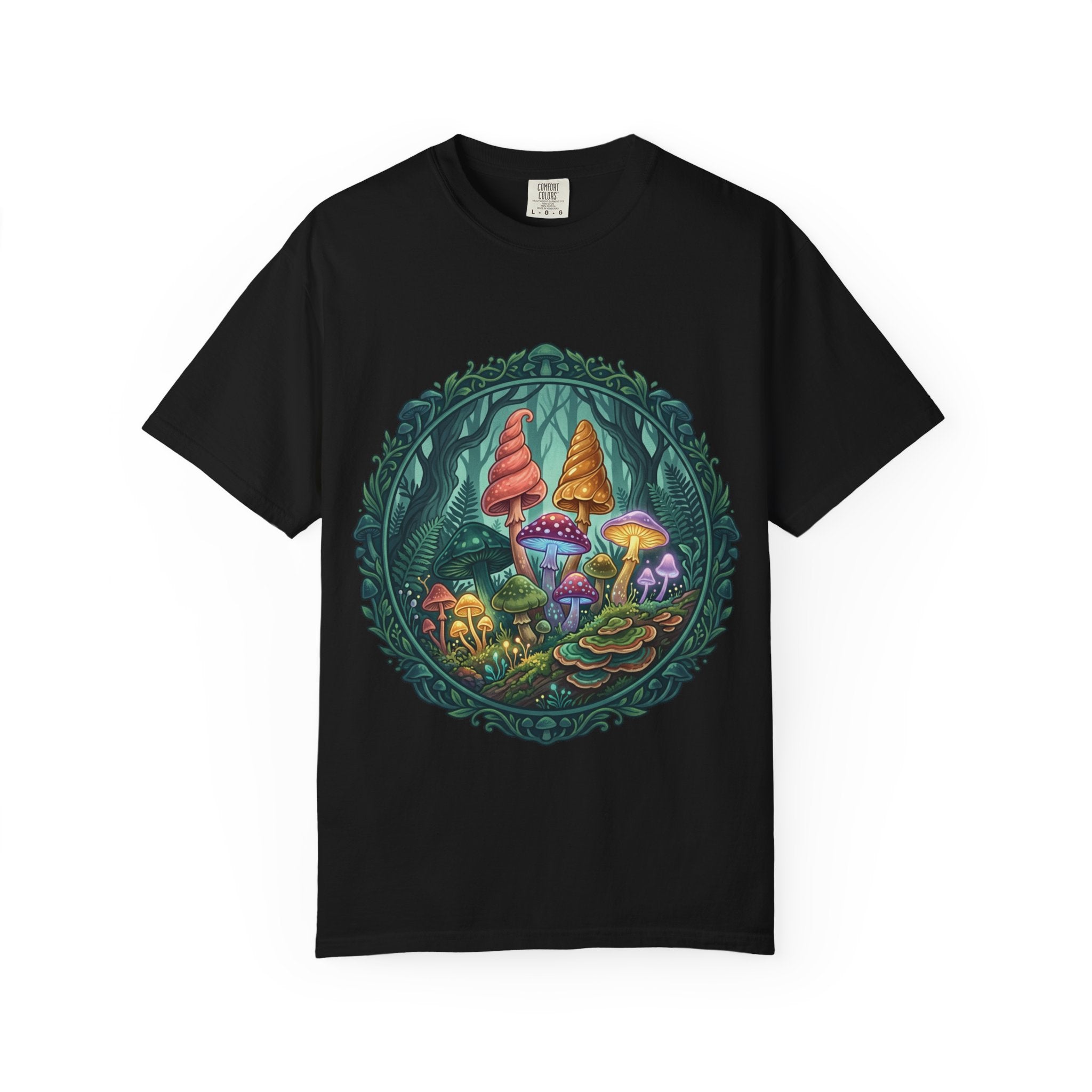 Psychedelic Mushroom in Forest T-shirt | Colorful Psychedelic Fungi Tee
