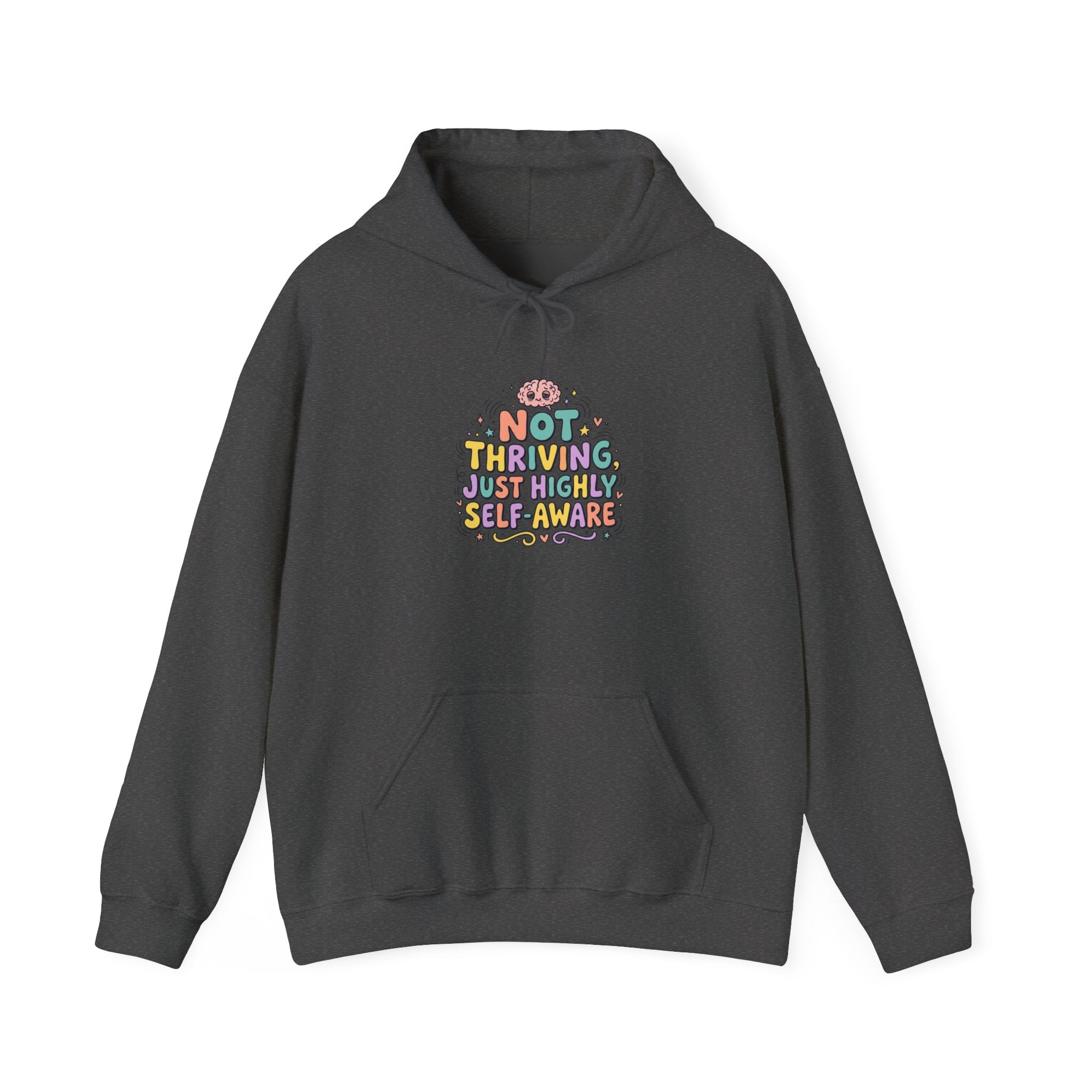 Not Thriving Just Vibing Hoodie | mental health humor, retro wavy text