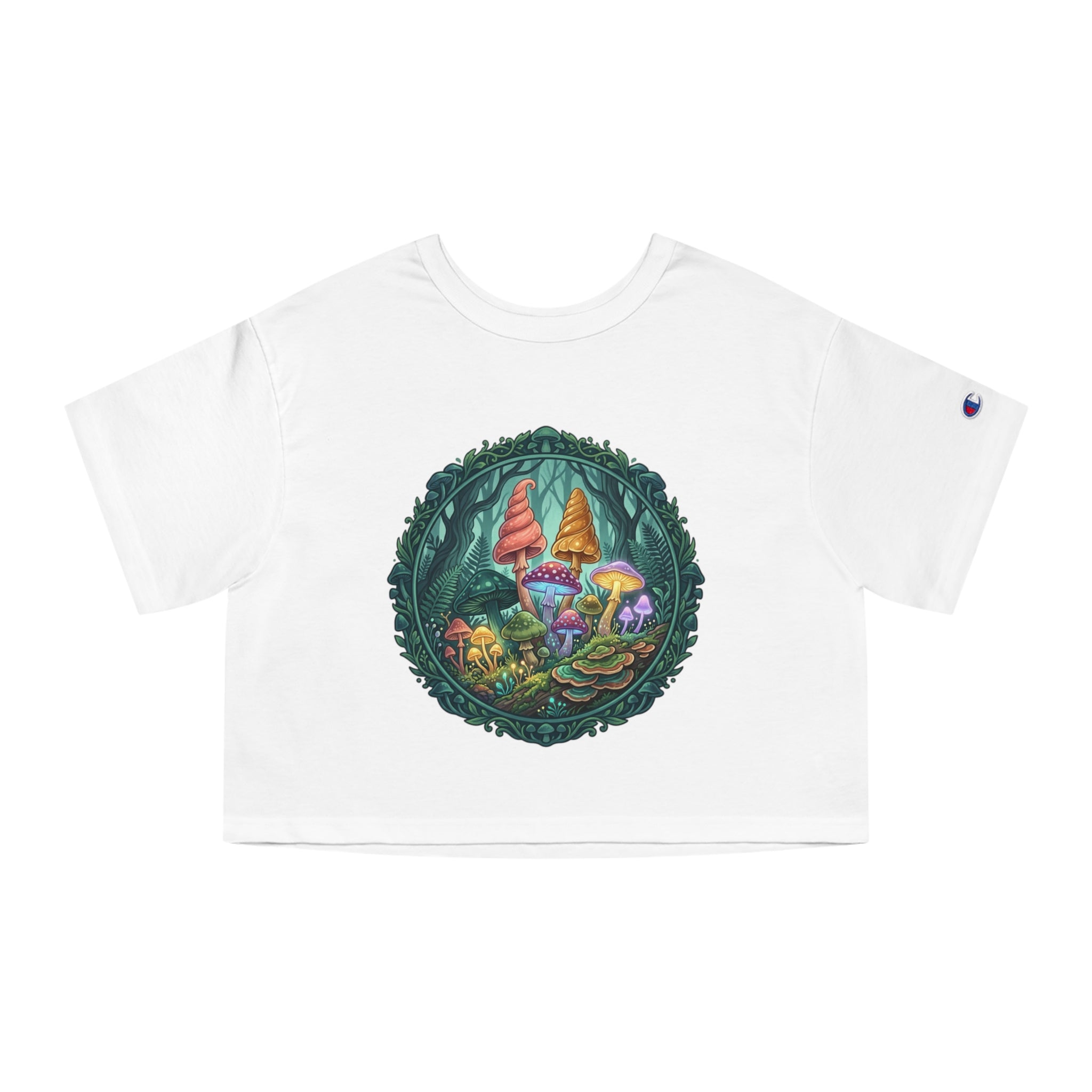 Psychedelic Mushroom & Forest Cropped Tee