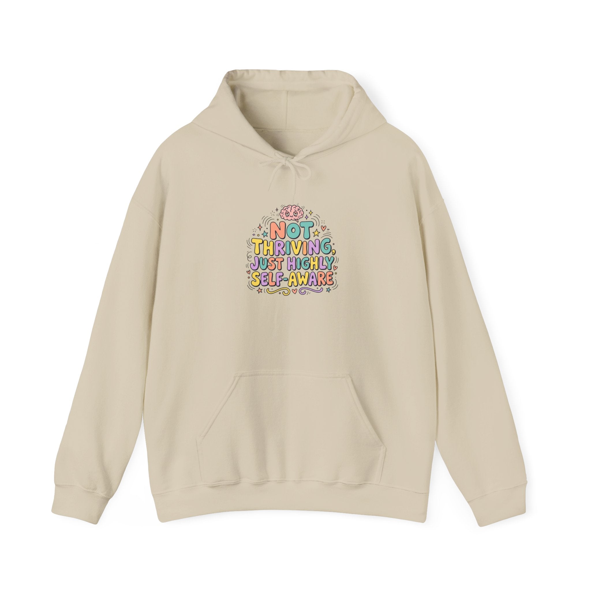 Not Thriving Just Vibing Hoodie | mental health humor, retro wavy text