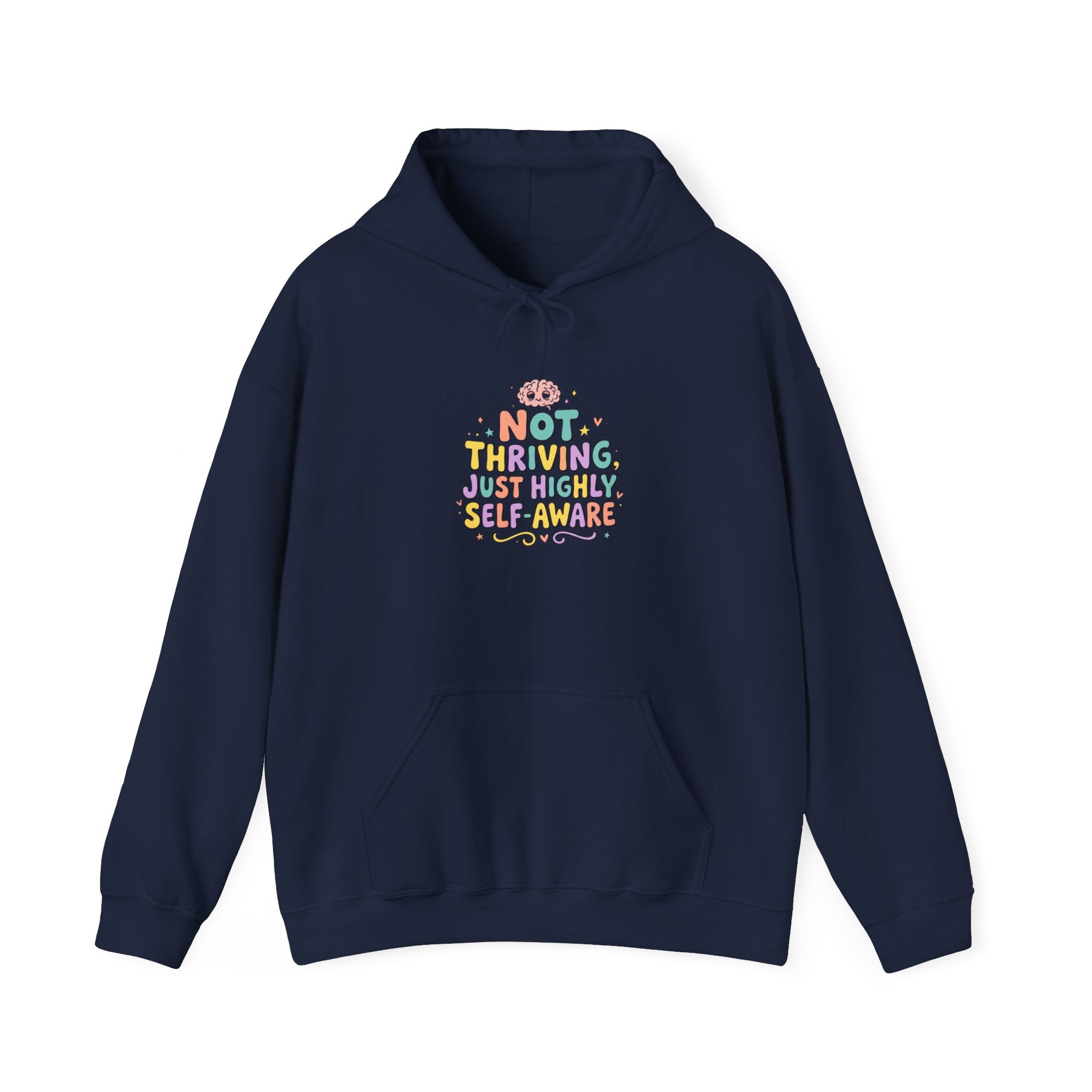 Not Thriving Just Vibing Hoodie | mental health humor, retro wavy text