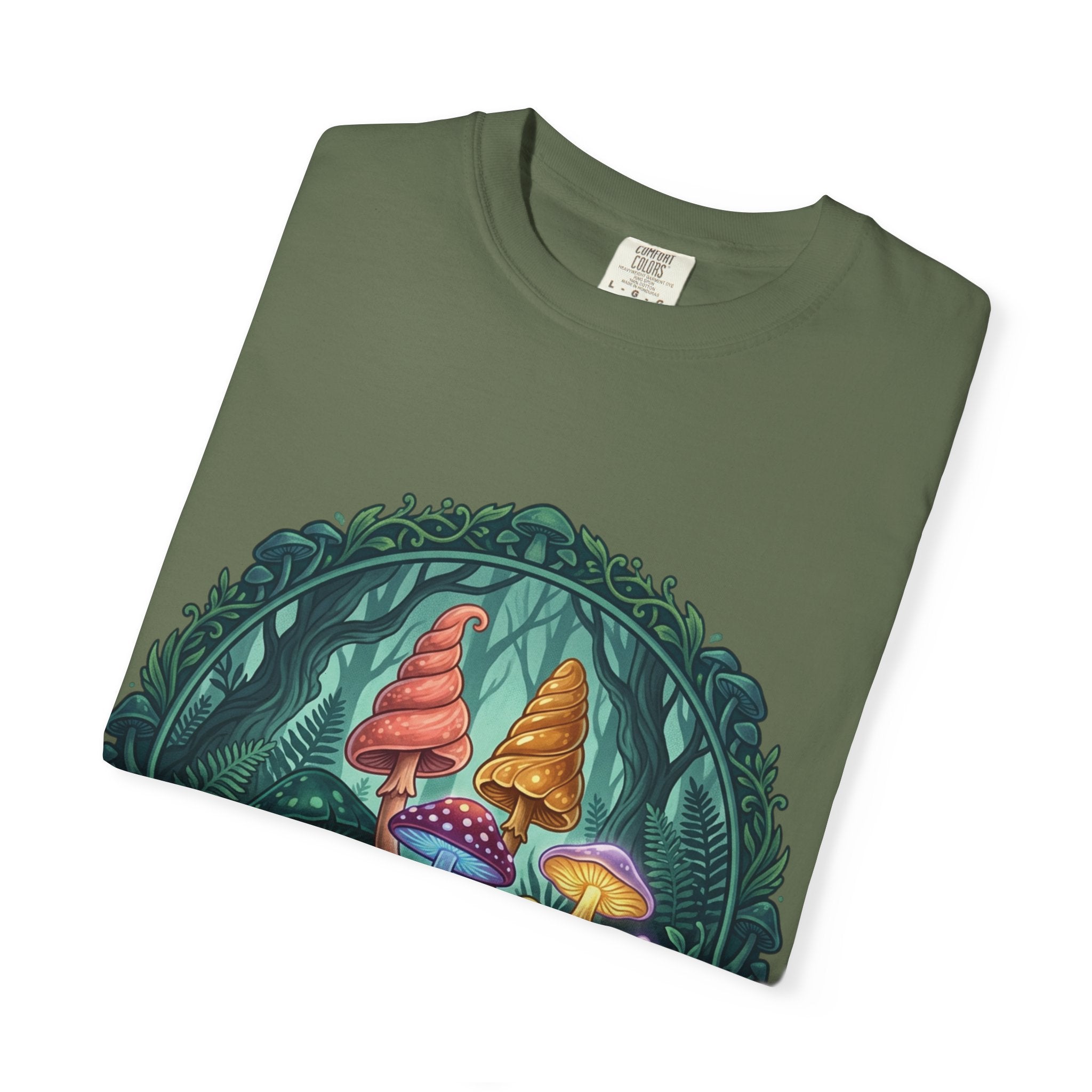 Psychedelic Mushroom in Forest T-shirt | Colorful Psychedelic Fungi Tee