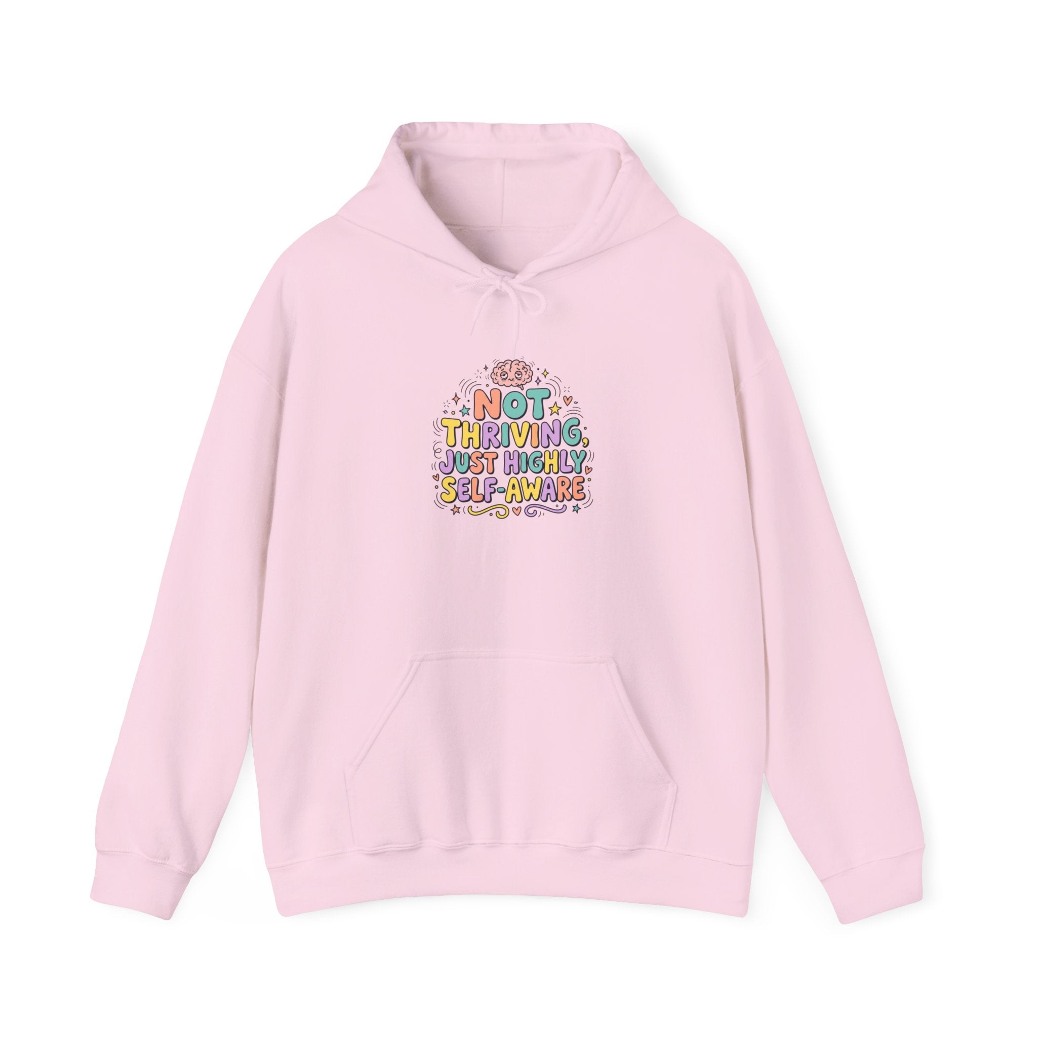 Not Thriving Just Vibing Hoodie | mental health humor, retro wavy text
