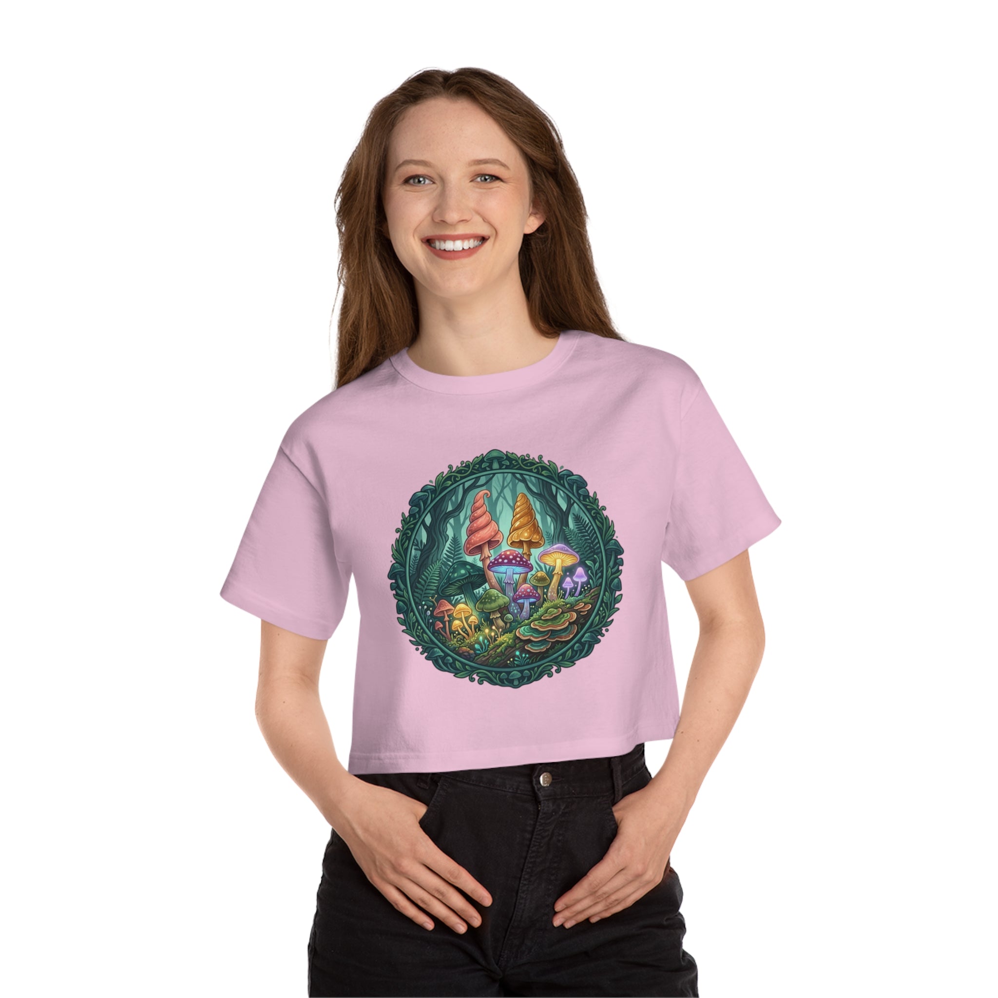 Psychedelic Mushroom & Forest Cropped Tee