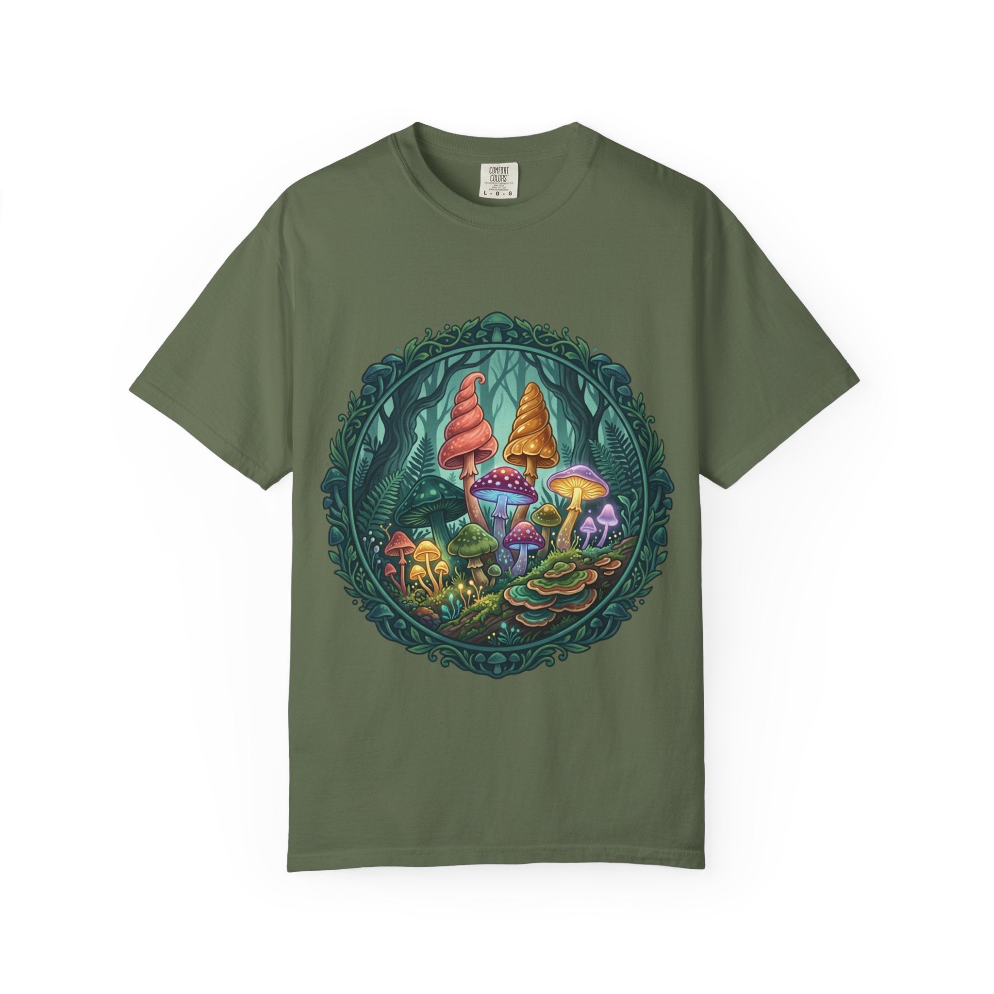 Psychedelic Mushroom in Forest T-shirt | Colorful Psychedelic Fungi Tee