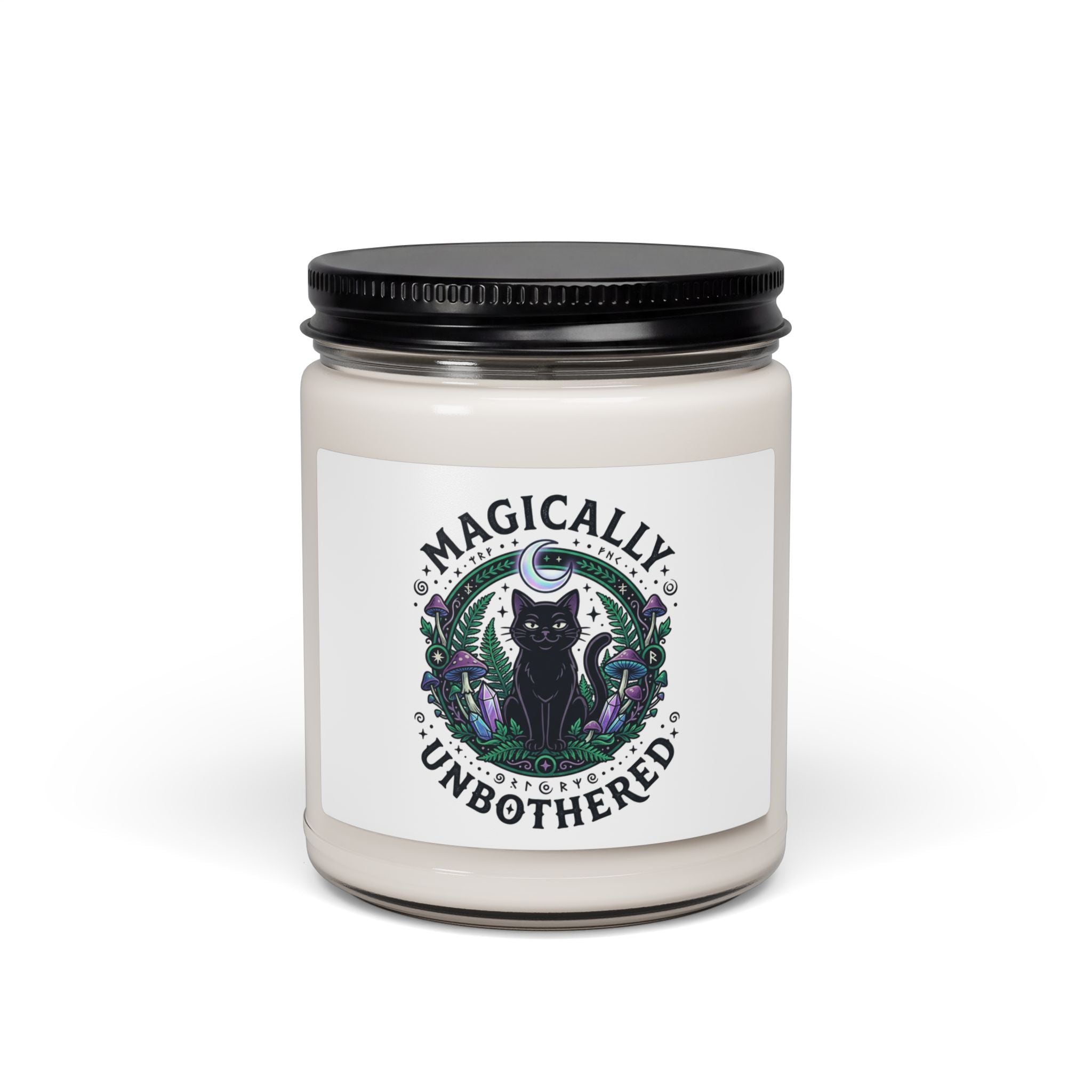 Magically Unbothered Soy Candle – Witchy Black Cat Crystal Jar Candle | Lavender Sage, Coconut Cardamom, Sea Salt Orchid | Psychedelic Gothic Decor