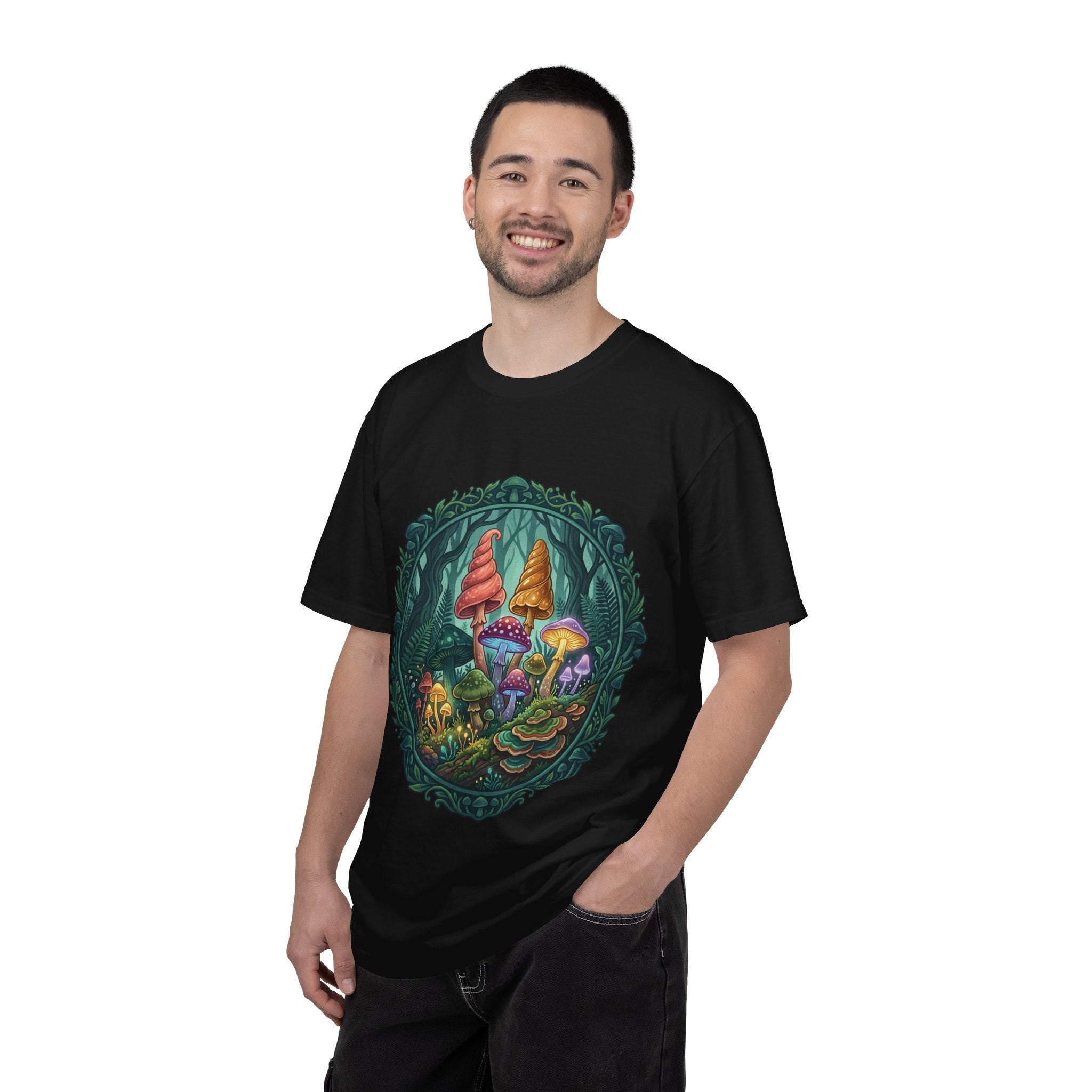 Psychedelic Mushroom in Forest T-shirt | Colorful Psychedelic Fungi Tee