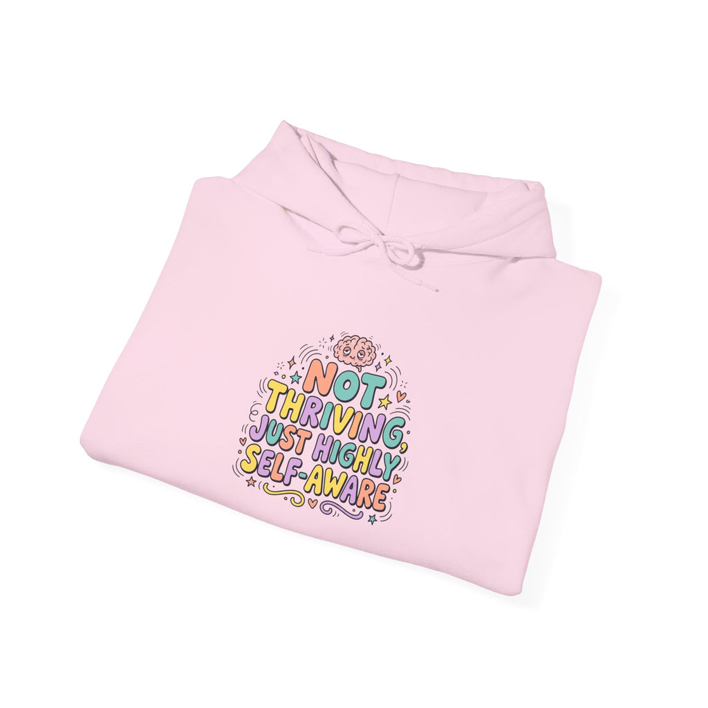 Not Thriving Just Vibing Hoodie | mental health humor, retro wavy text