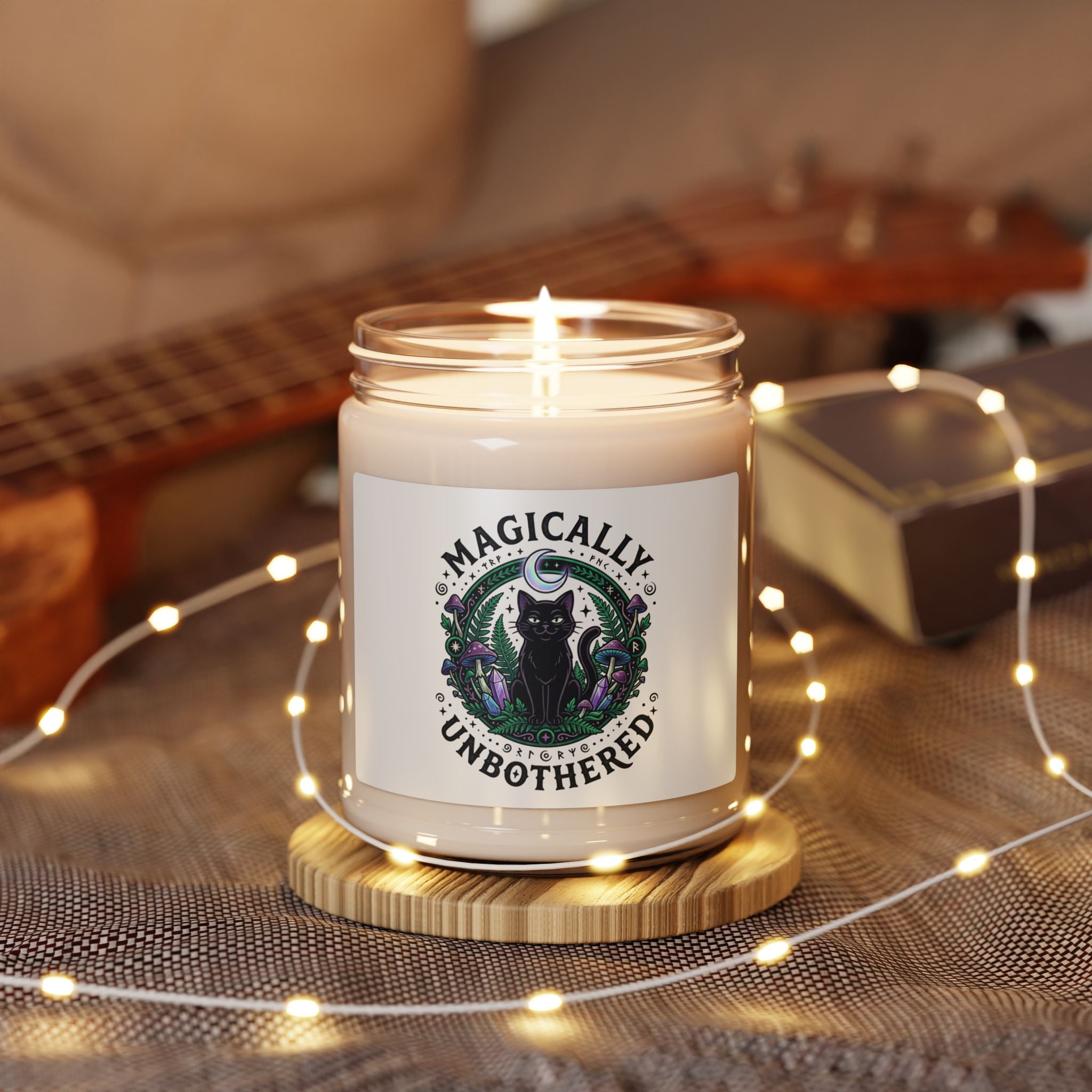 Magically Unbothered Soy Candle – Witchy Black Cat Crystal Jar Candle | Lavender Sage, Coconut Cardamom, Sea Salt Orchid | Psychedelic Gothic Decor