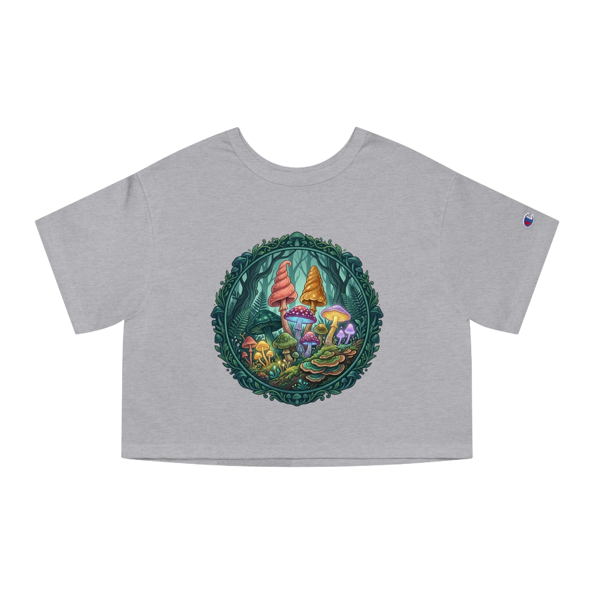 Psychedelic Mushroom & Forest Cropped Tee