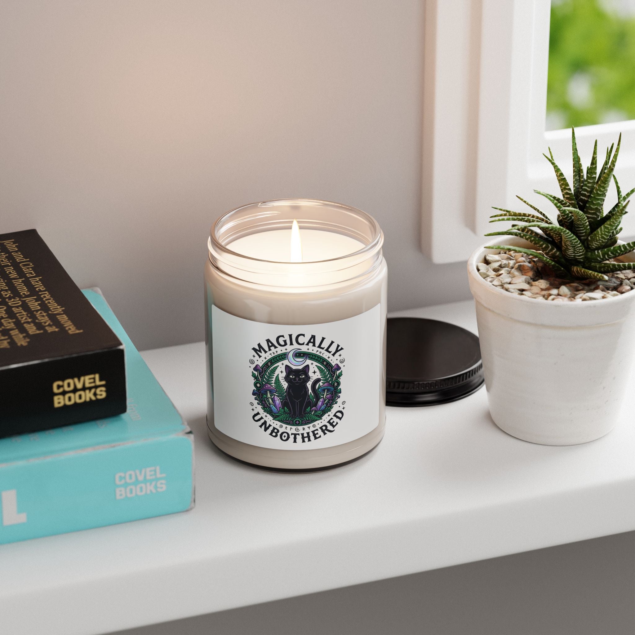 Magically Unbothered Soy Candle – Witchy Black Cat Crystal Jar Candle | Lavender Sage, Coconut Cardamom, Sea Salt Orchid | Psychedelic Gothic Decor