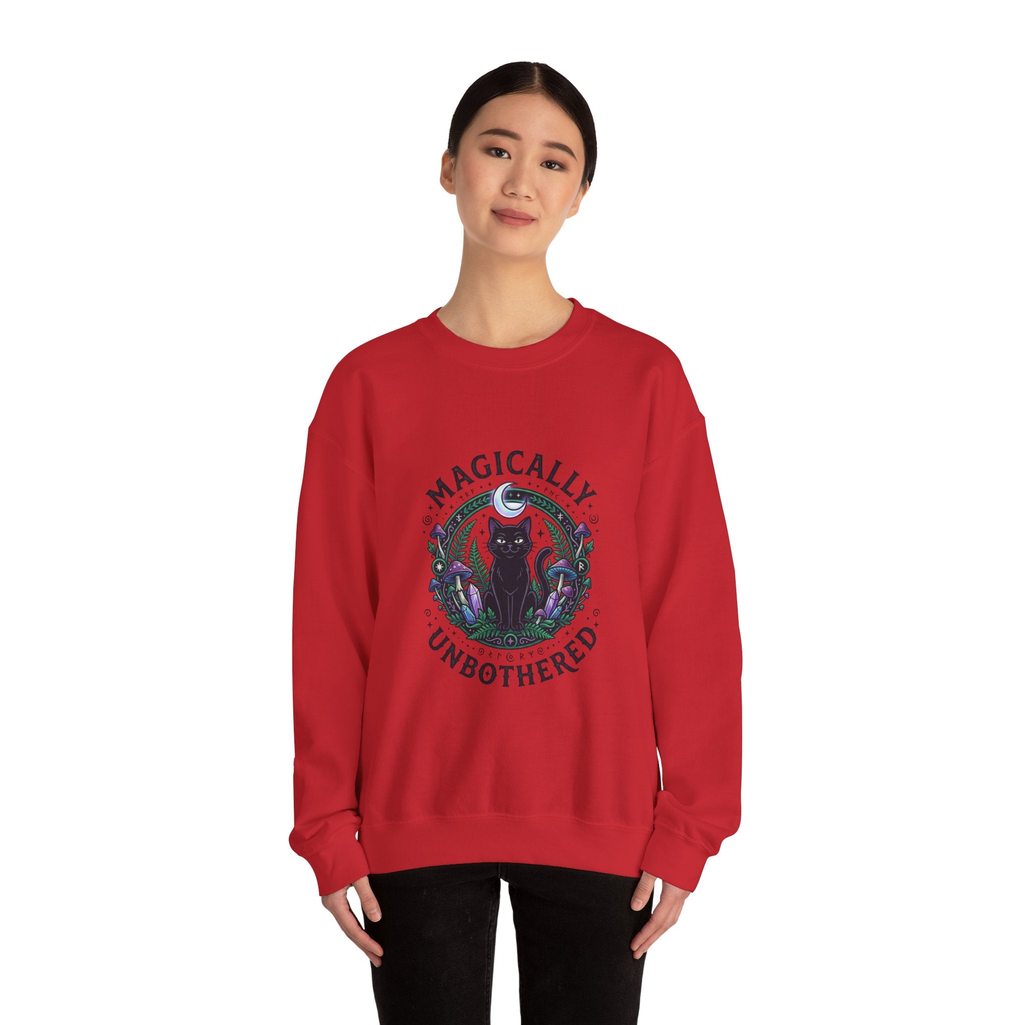 Magically Unbothered Cat Crewneck Sweatshirt | witchy goblincore celestial