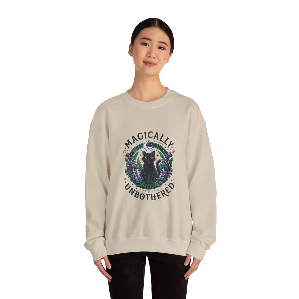 Magically Unbothered Cat Crewneck Sweatshirt | witchy goblincore celestial