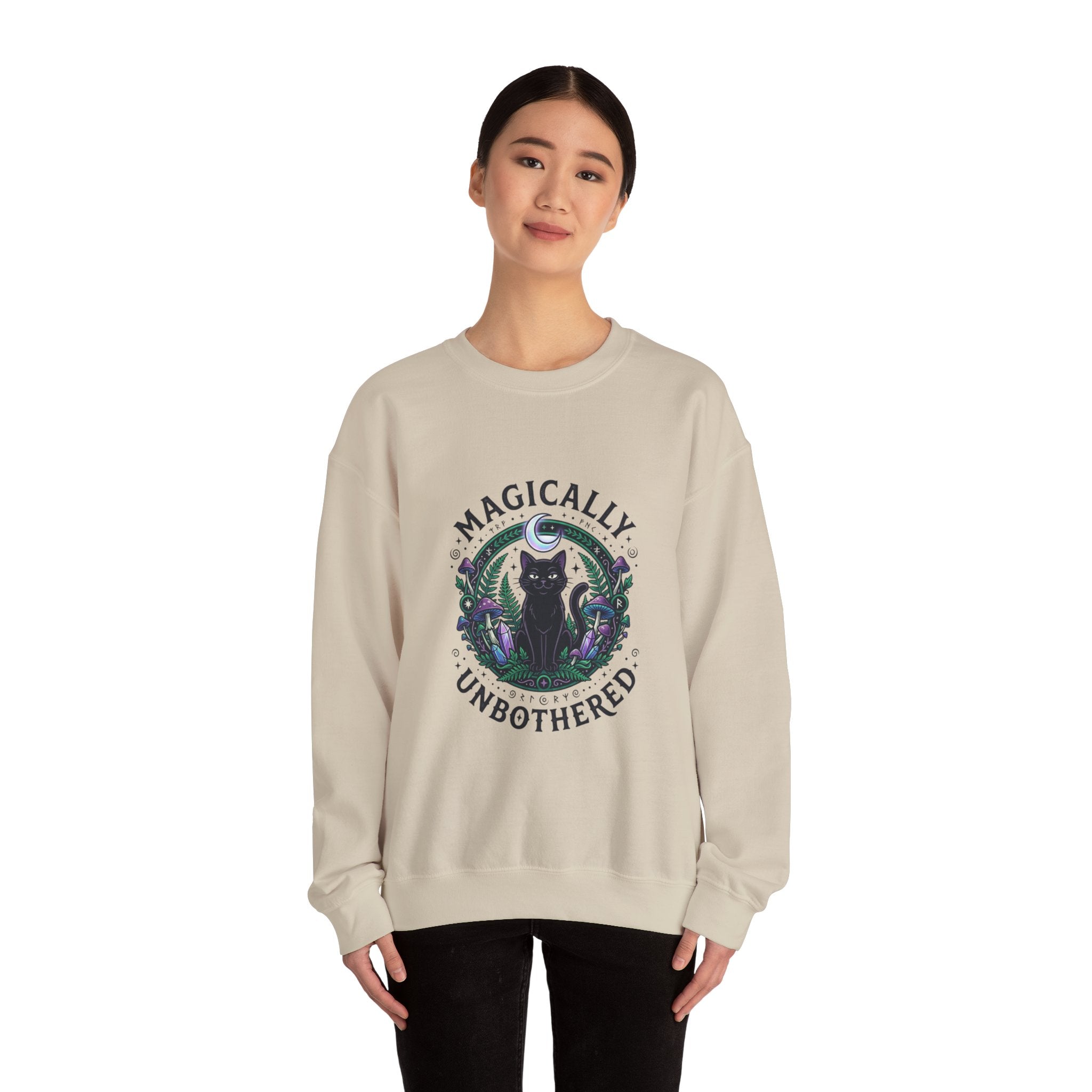 Magically Unbothered Cat Crewneck Sweatshirt | witchy goblincore celestial