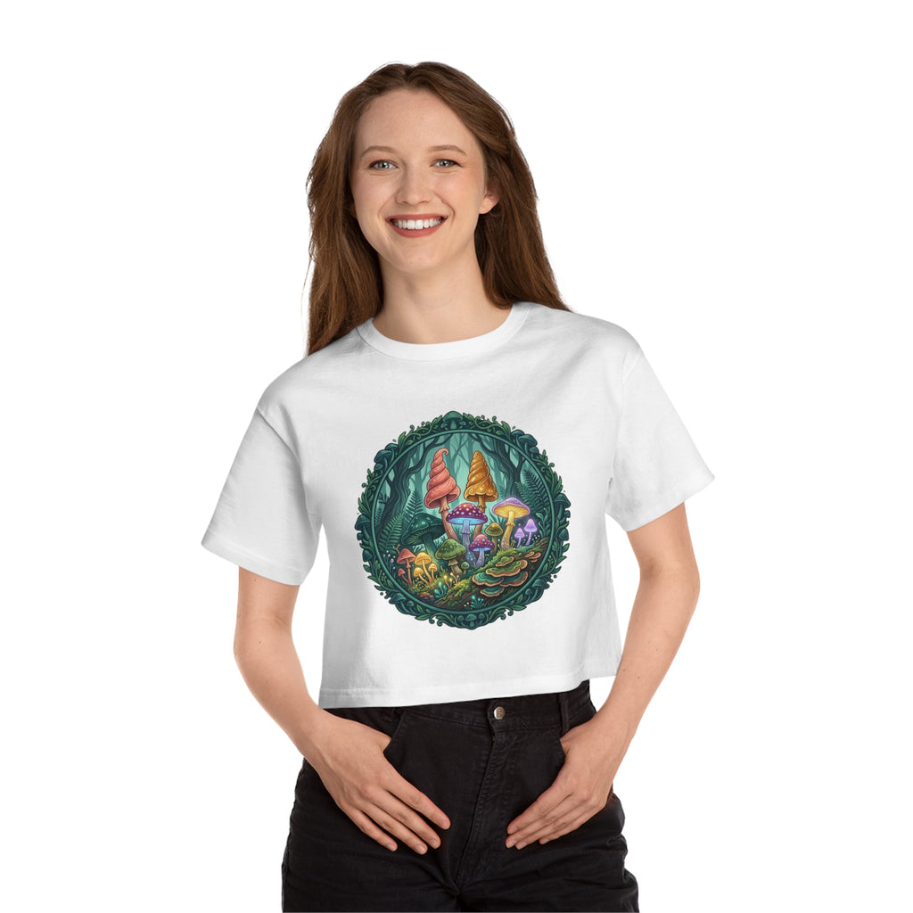 Psychedelic Mushroom & Forest Cropped Tee
